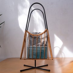 Wrapped Cane and Iron Magazine Holder by Arthur Umanoff for Raymor