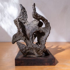 Abstract Bronze Table Sculpture Heavy Vintage Textured Brutalist Metal Art