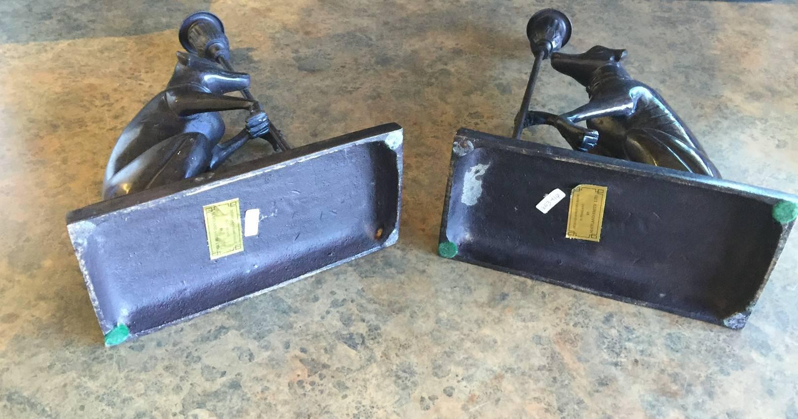 Pair of Bronze Greyhound Candleholders or Bookends by Maitland Smith In Excellent Condition In San Diego, CA