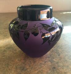 Signed Correia Art Glass "Lilac Black Vines" Vase