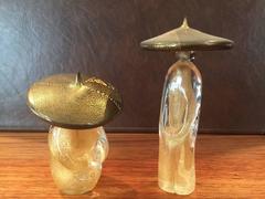 Pair of Chinese Figures in Gold Leaf Sommerso Art Glass by Murano