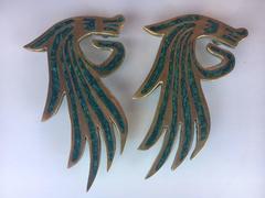 Large Pepe Mendoza Door Pulls in Brass and Ceramic Inlay, Mexico, 1950s