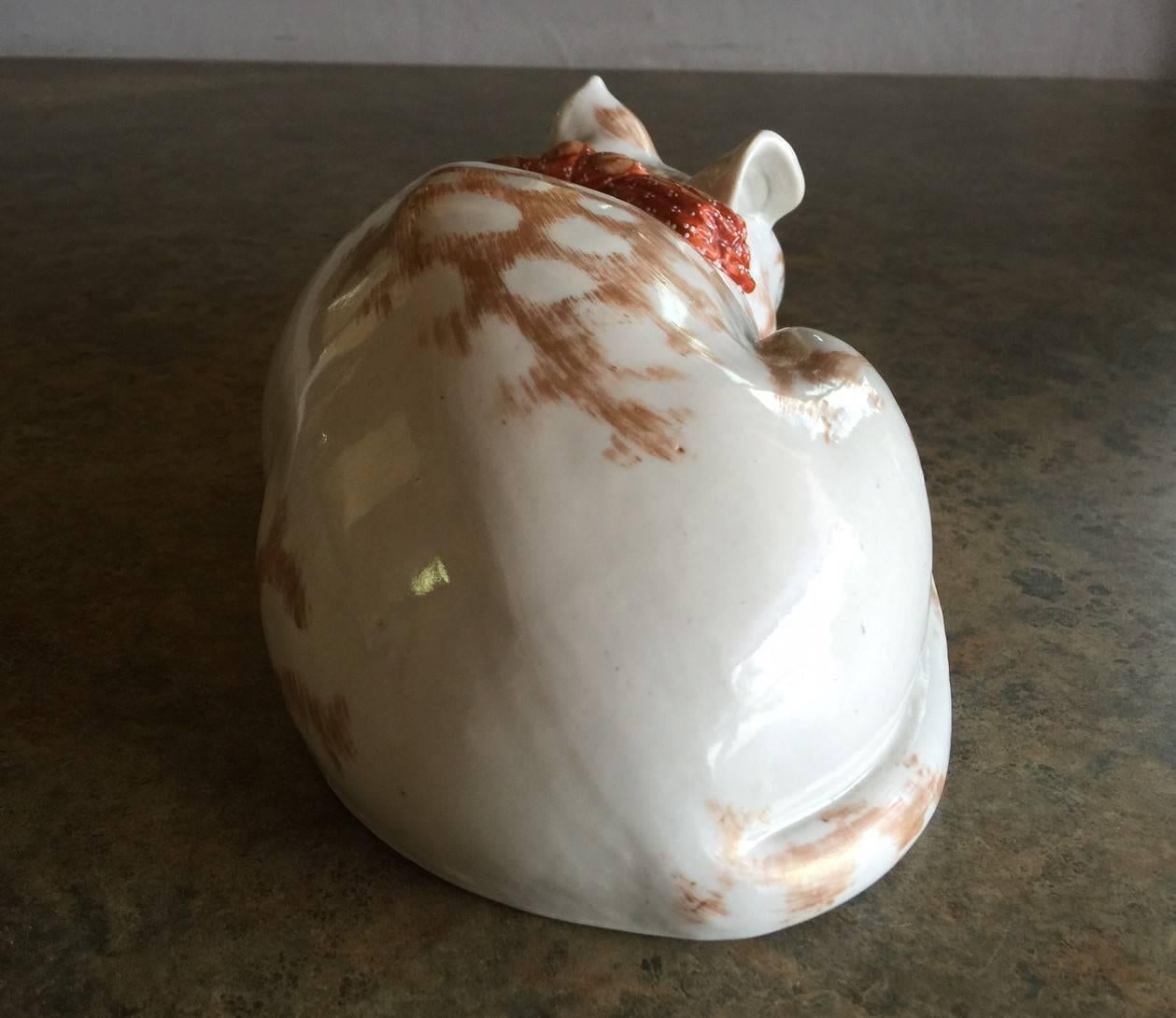 Meiji 19th Century Japanese Kutani Porcelain Sleeping Cat