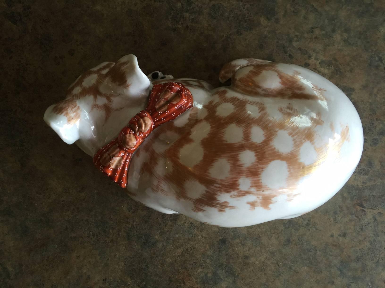 19th Century Japanese Kutani Porcelain Sleeping Cat 1