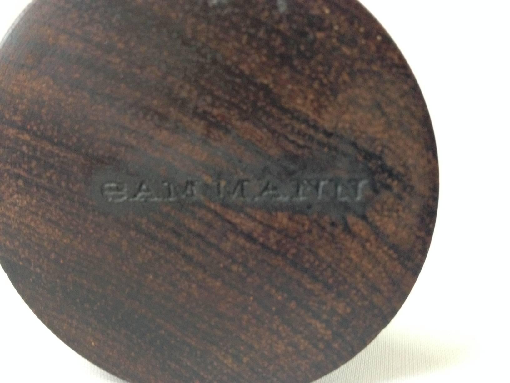 American Set of Three Graduated Rosewood and Black Steel Candlesticks by Sam Mann