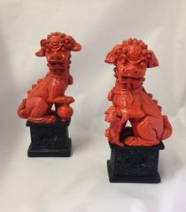 Pair of ABCO Vintage Red Foo Dogs/Lions