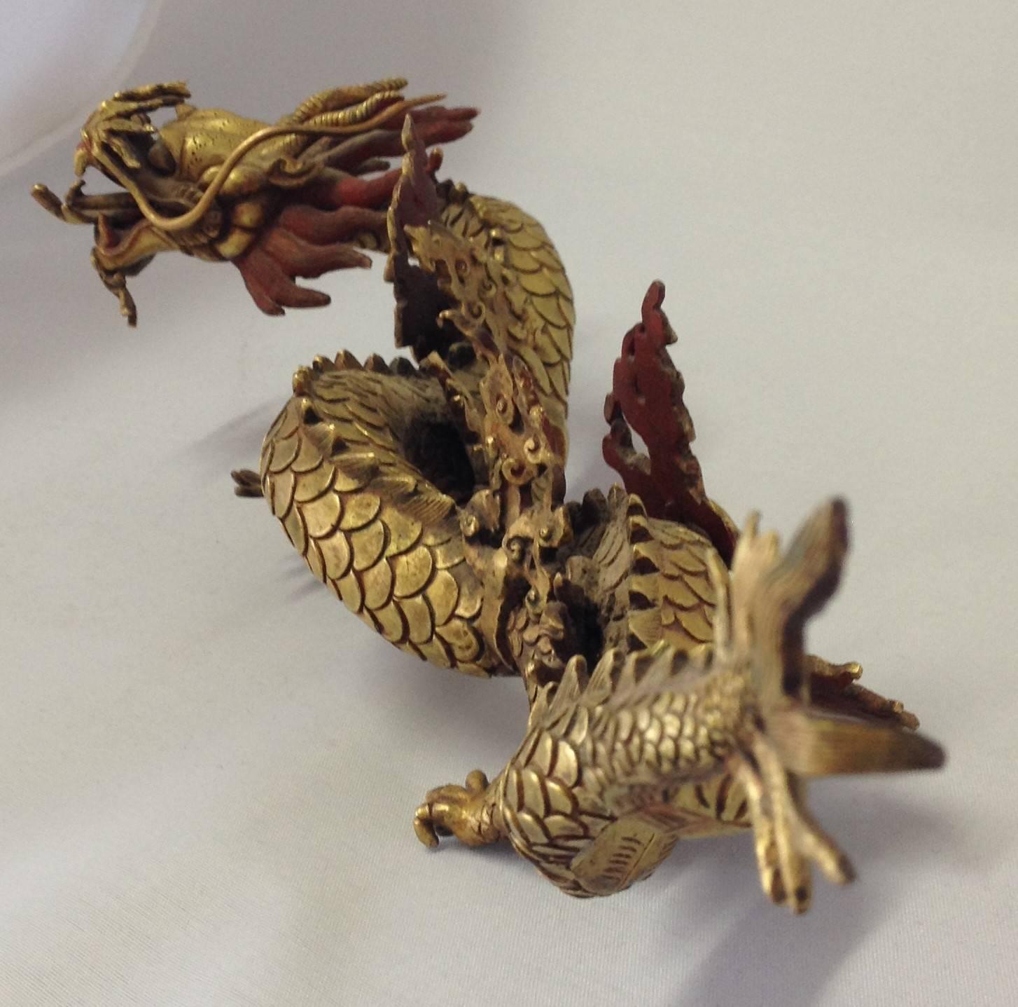 MidCentury Brass Chinese Dragon Statue For Sale at 1stdibs