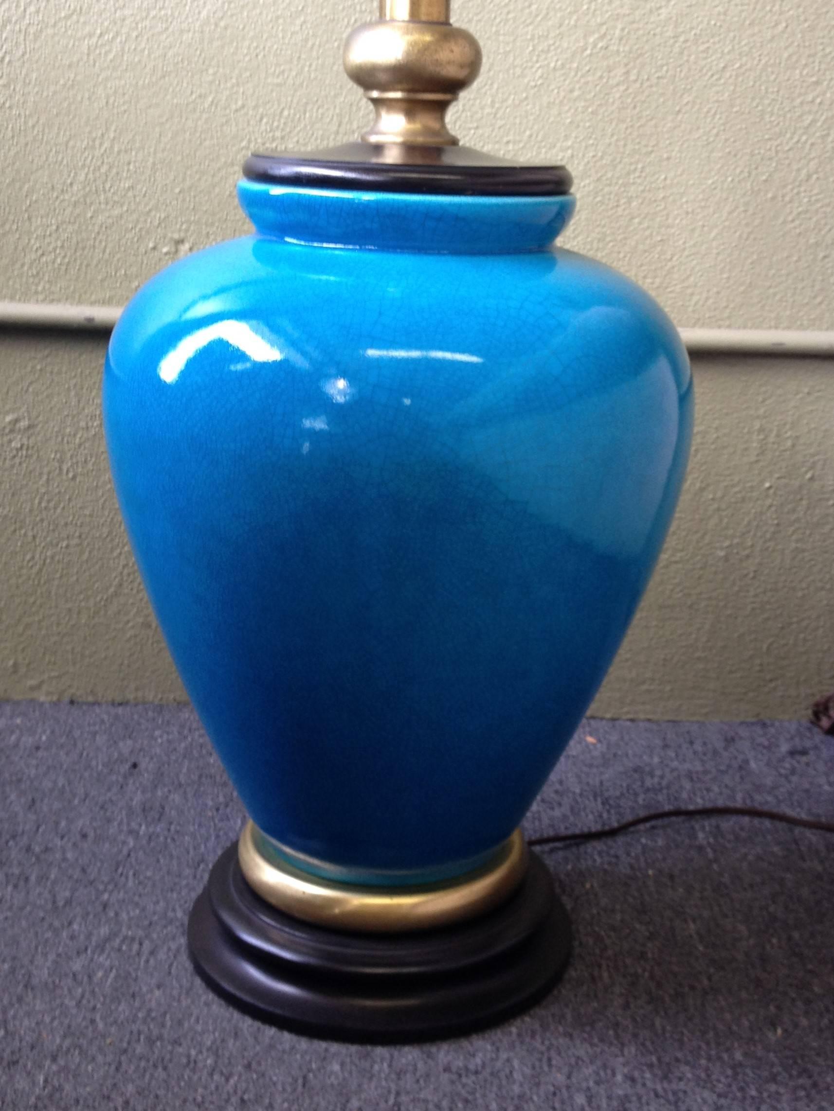 American Monumental Turquoise Glazed Ceramic Lamp by Frederick Cooper