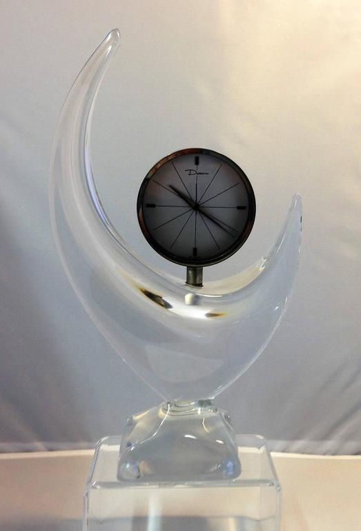 Mid-Century Crescent Moon Shaped Crystal Clock by Daum For Sale at 1stDibs
