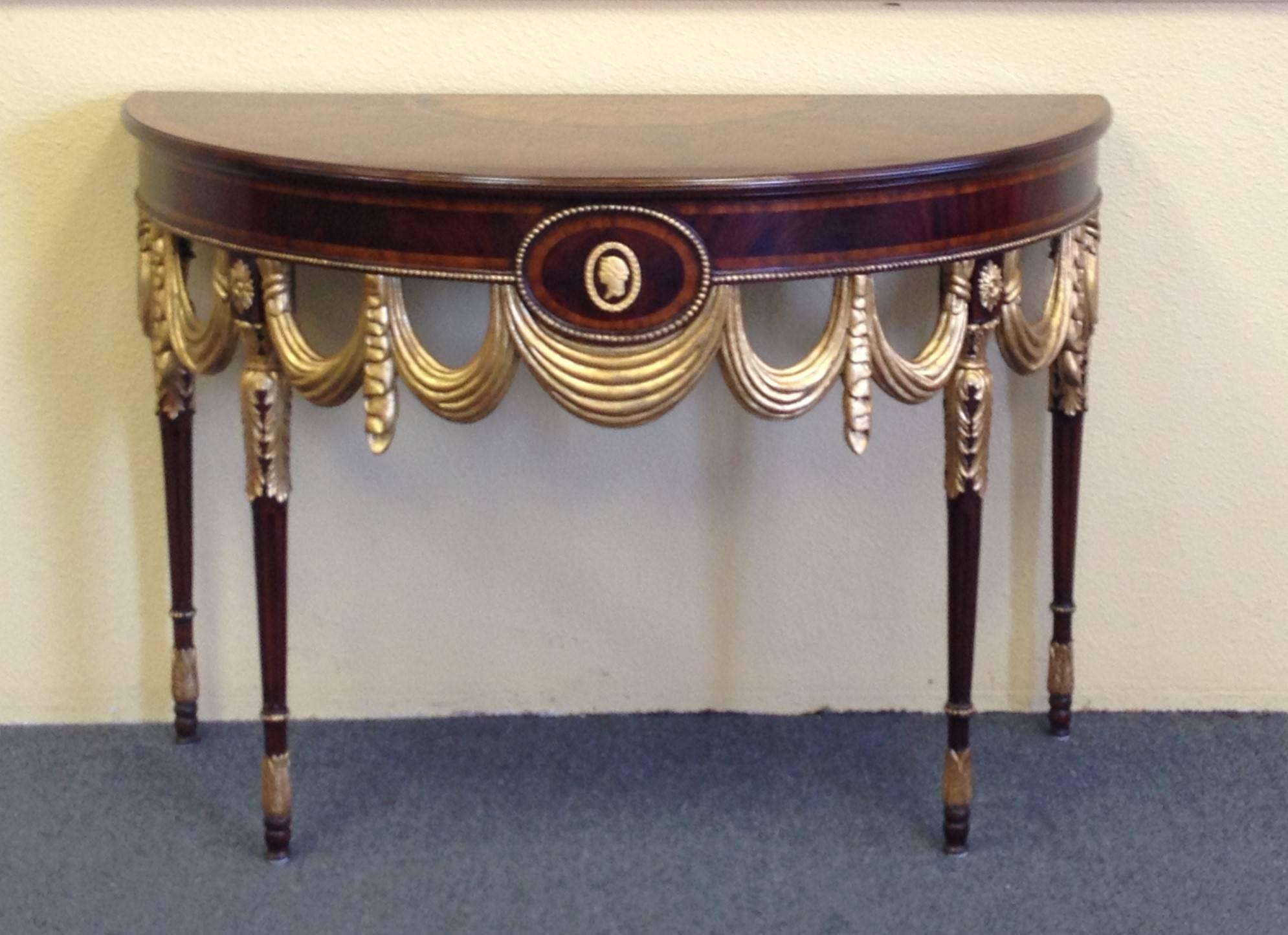 Fabulous Demilune Inlaid Mahogany Console Table by Maitland-Smith 1
