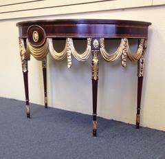 Fabulous Demilune Inlaid Mahogany Console Table by Maitland-Smith