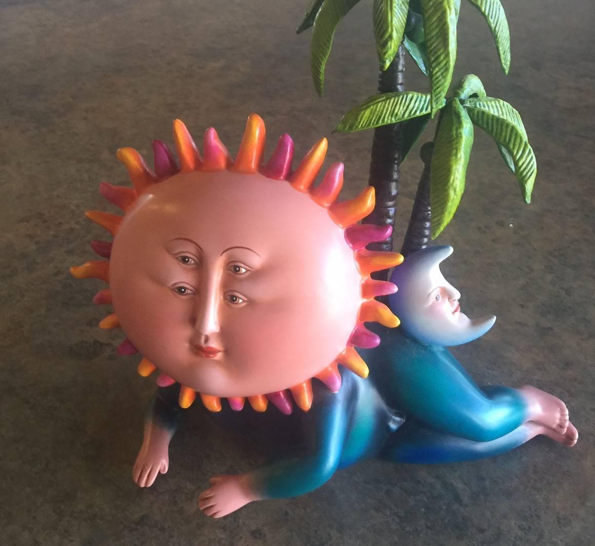 Ceramic sculpture of the sun and moon by trees by Mexican artist Sergio Bustamante. The piece is hand signed and numbered 51/100. Great color and detail!
  