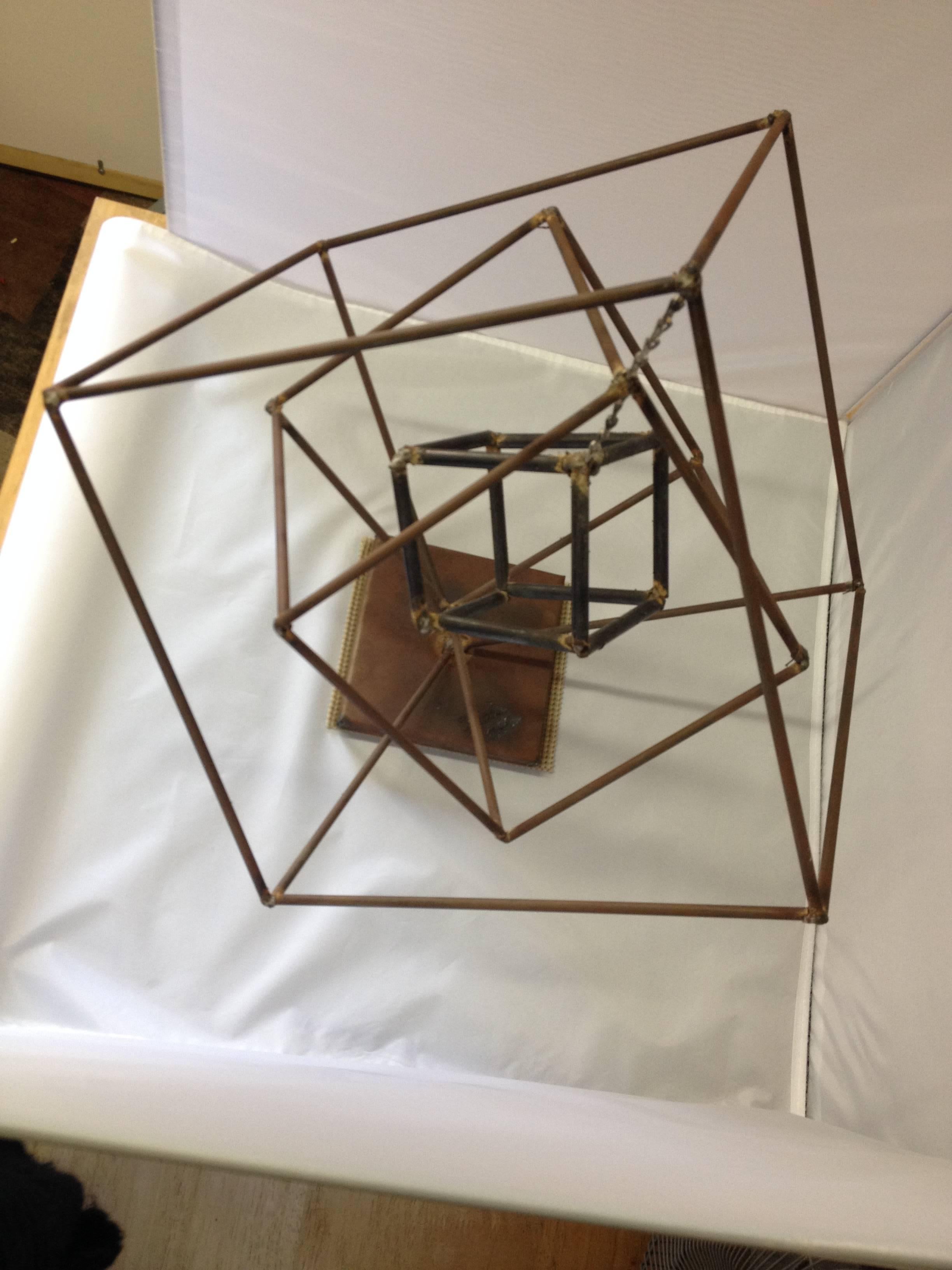 Mid-Century Modern Brutalist Iron Cube Sculpture by Frank Cota For Sale