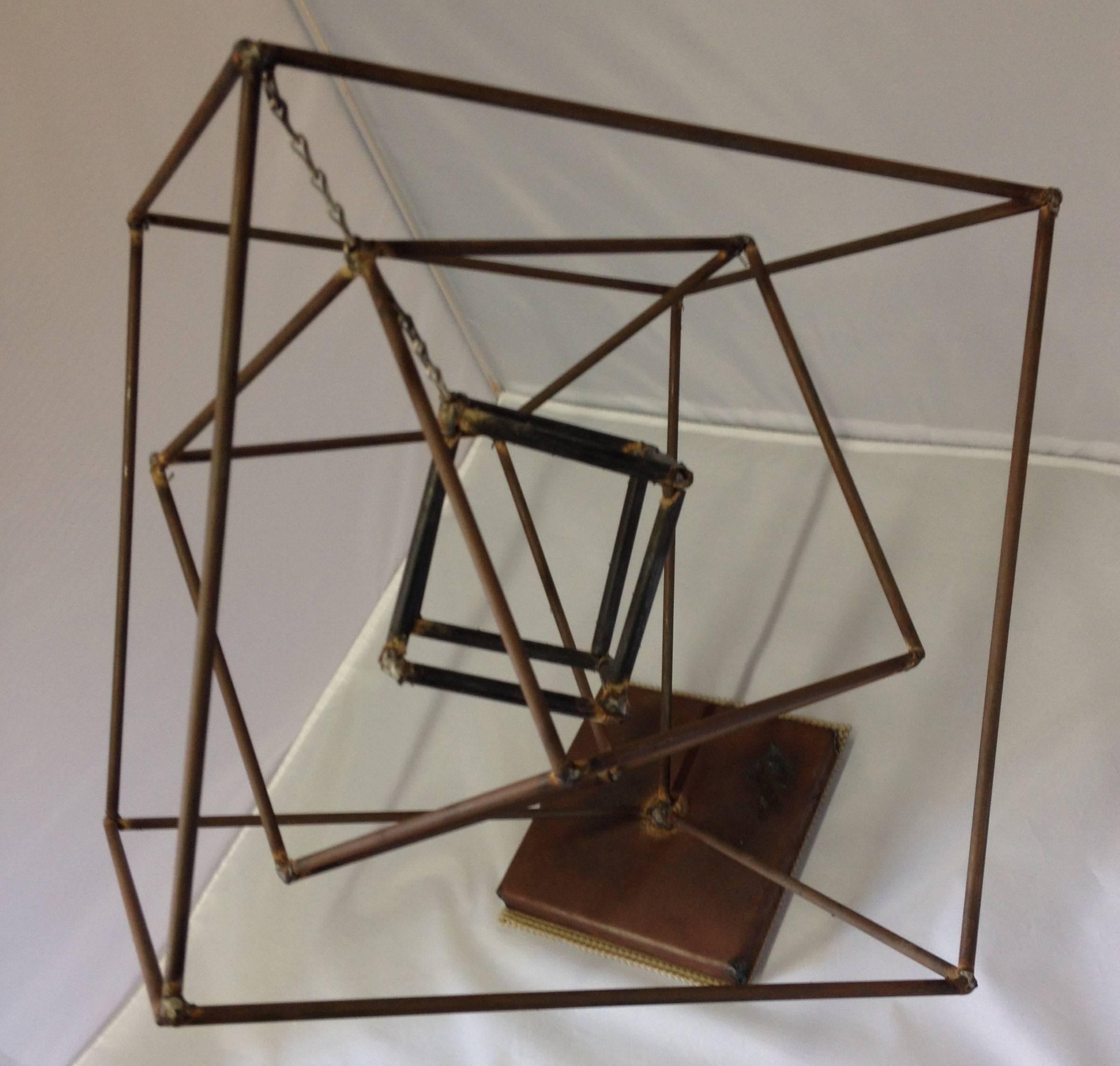 Welded Brutalist Iron Cube Sculpture by Frank Cota For Sale