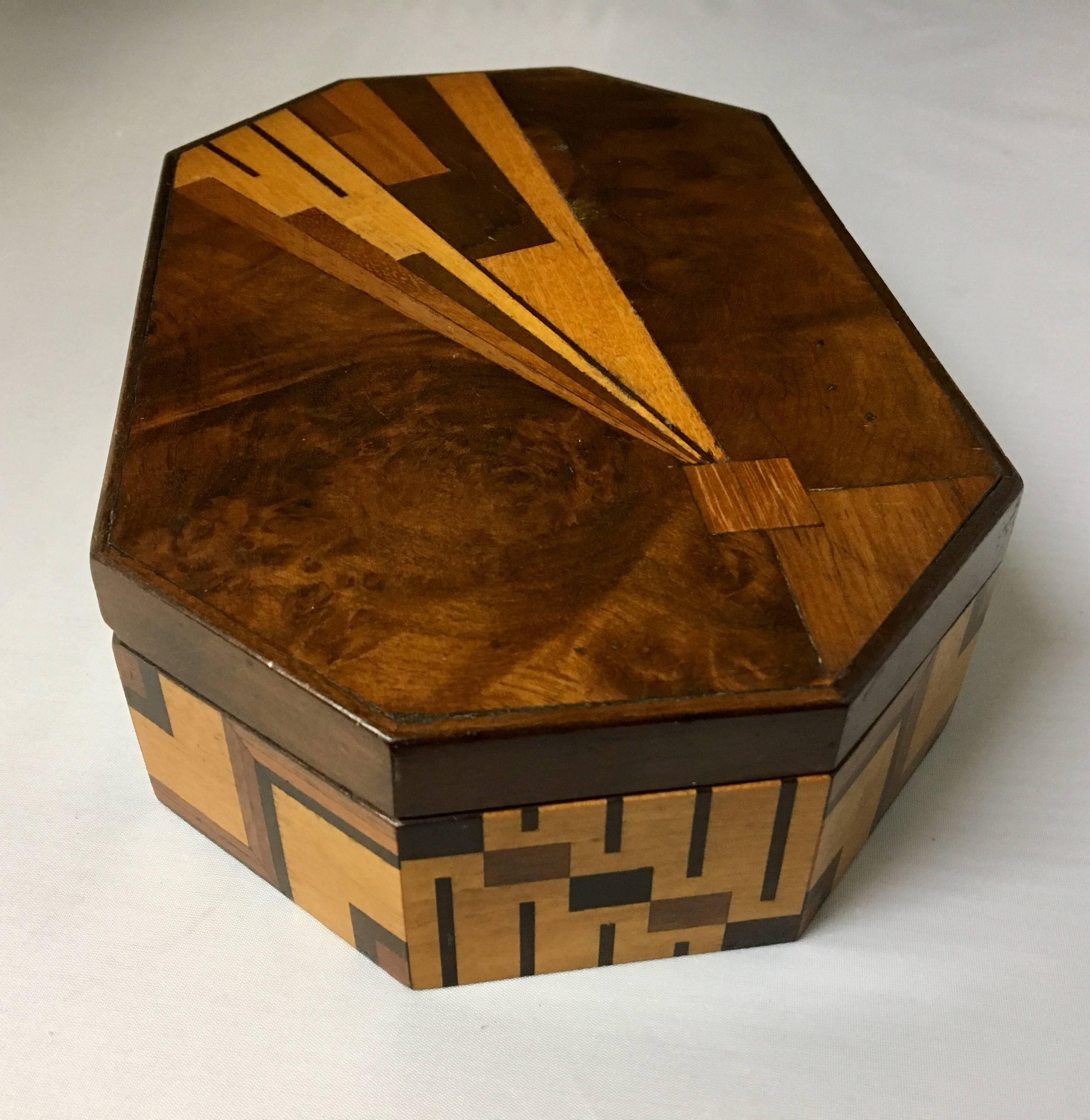 Art Deco Unique Brazilian Inlaid Marquetry Wood Box