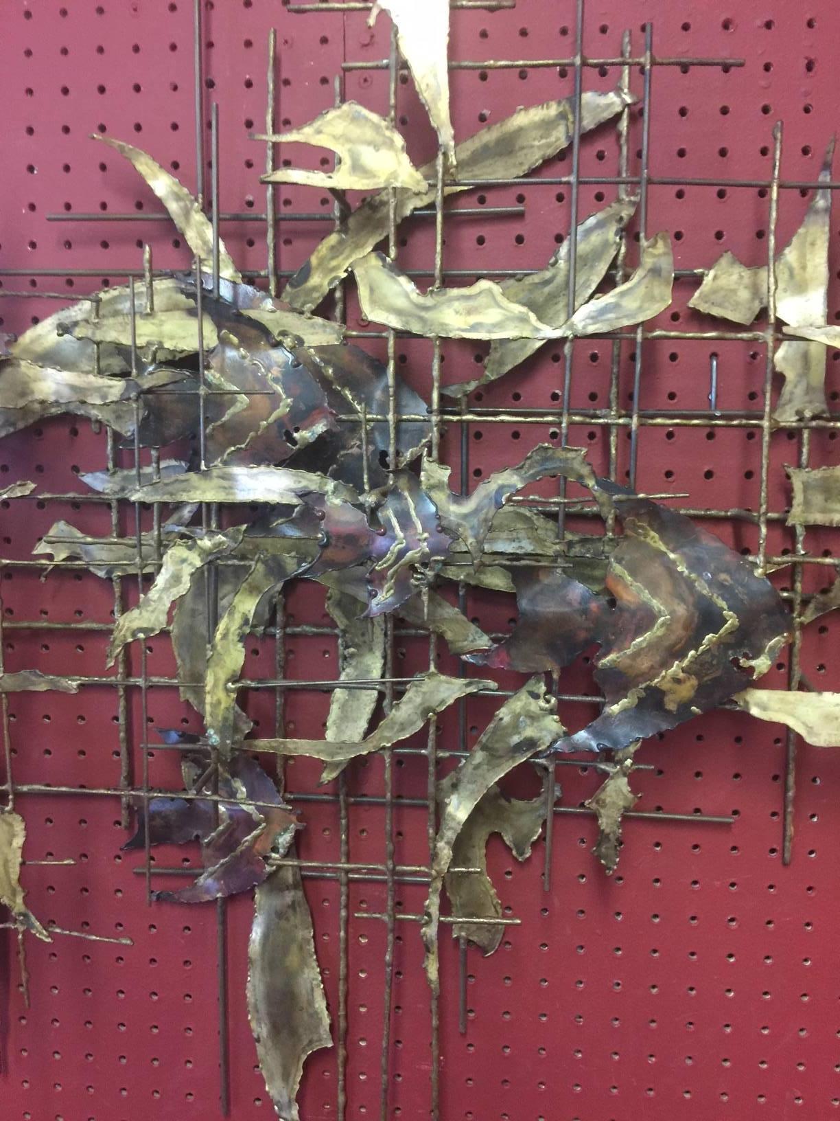 Brutalist Brass Wall Sculpture by Jacqueline Huhem In Excellent Condition In San Diego, CA