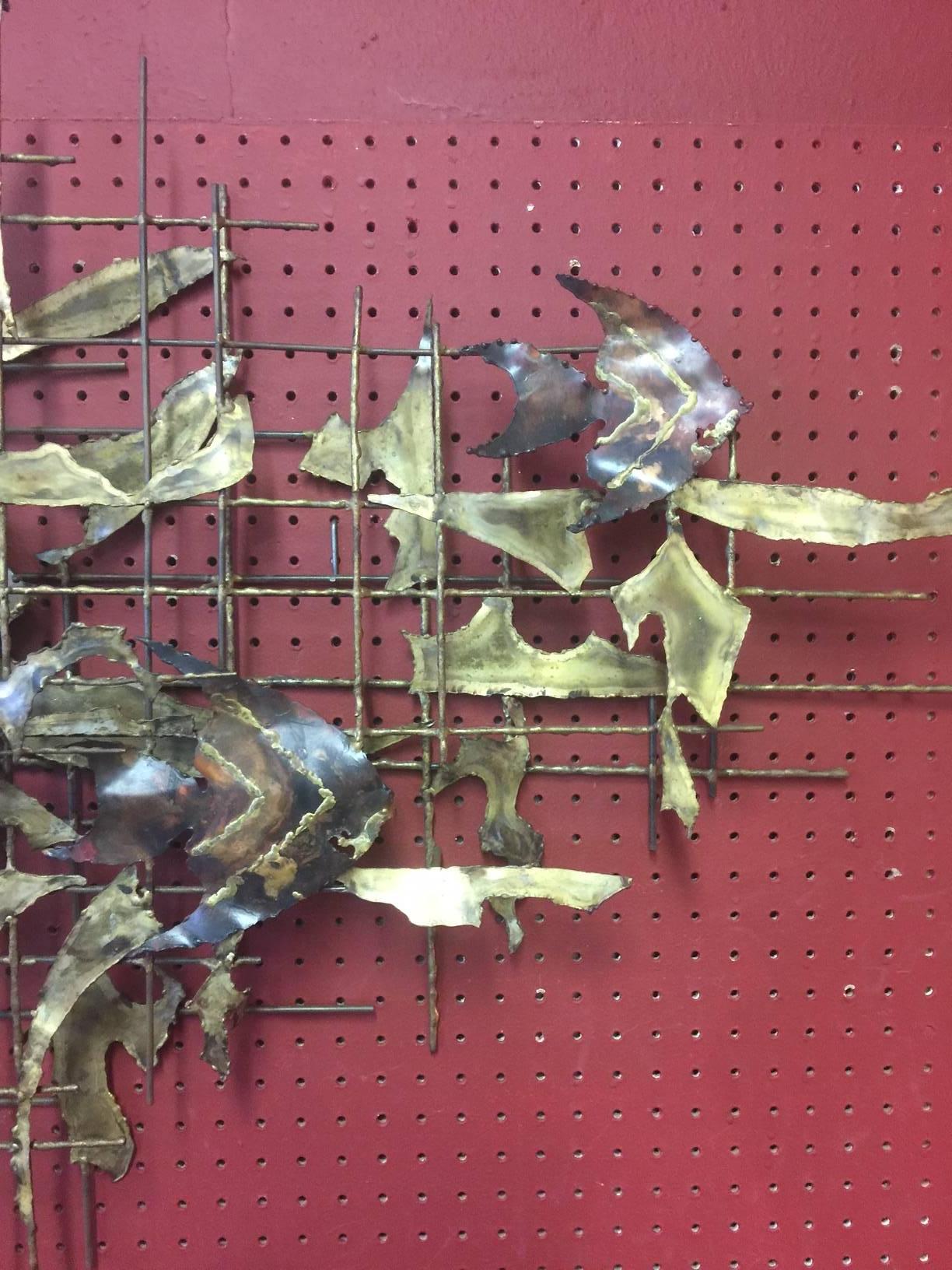 Brutalist Brass Wall Sculpture by Jacqueline Huhem 1