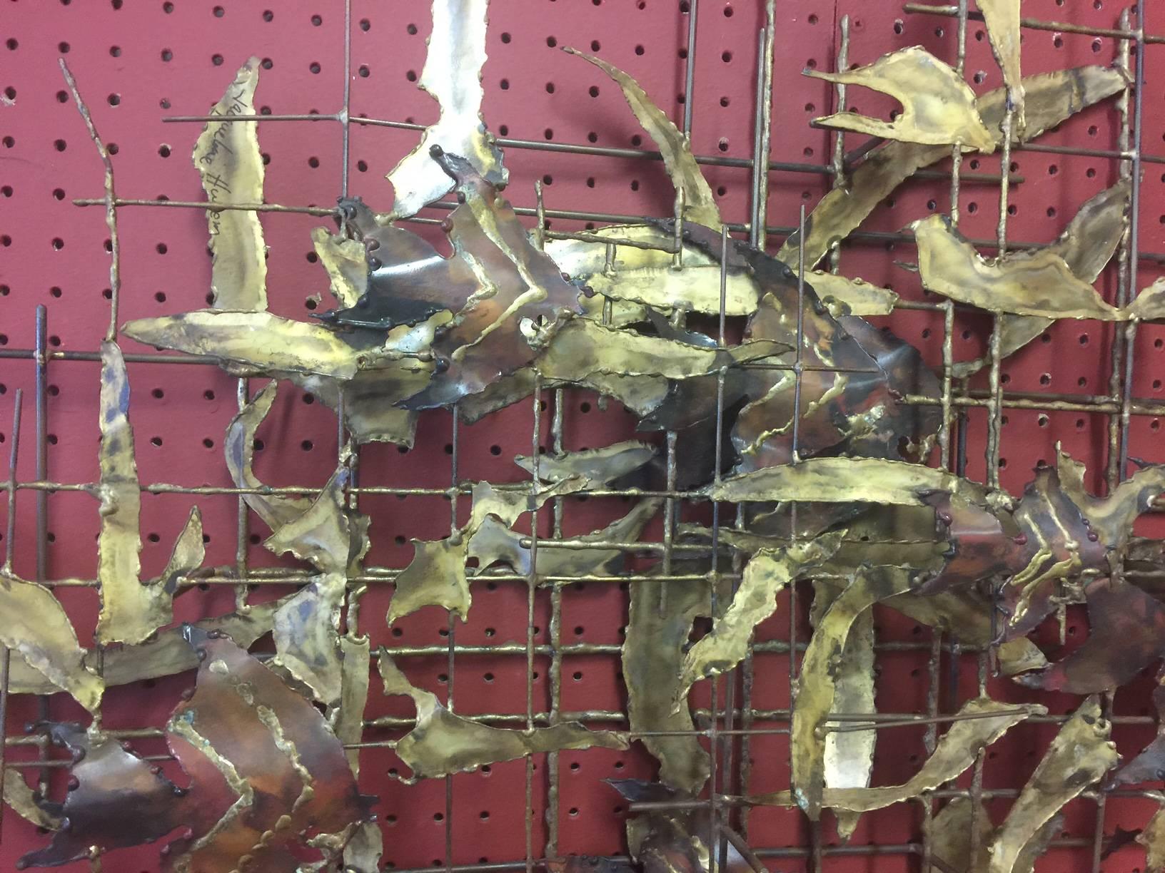 American Brutalist Brass Wall Sculpture by Jacqueline Huhem