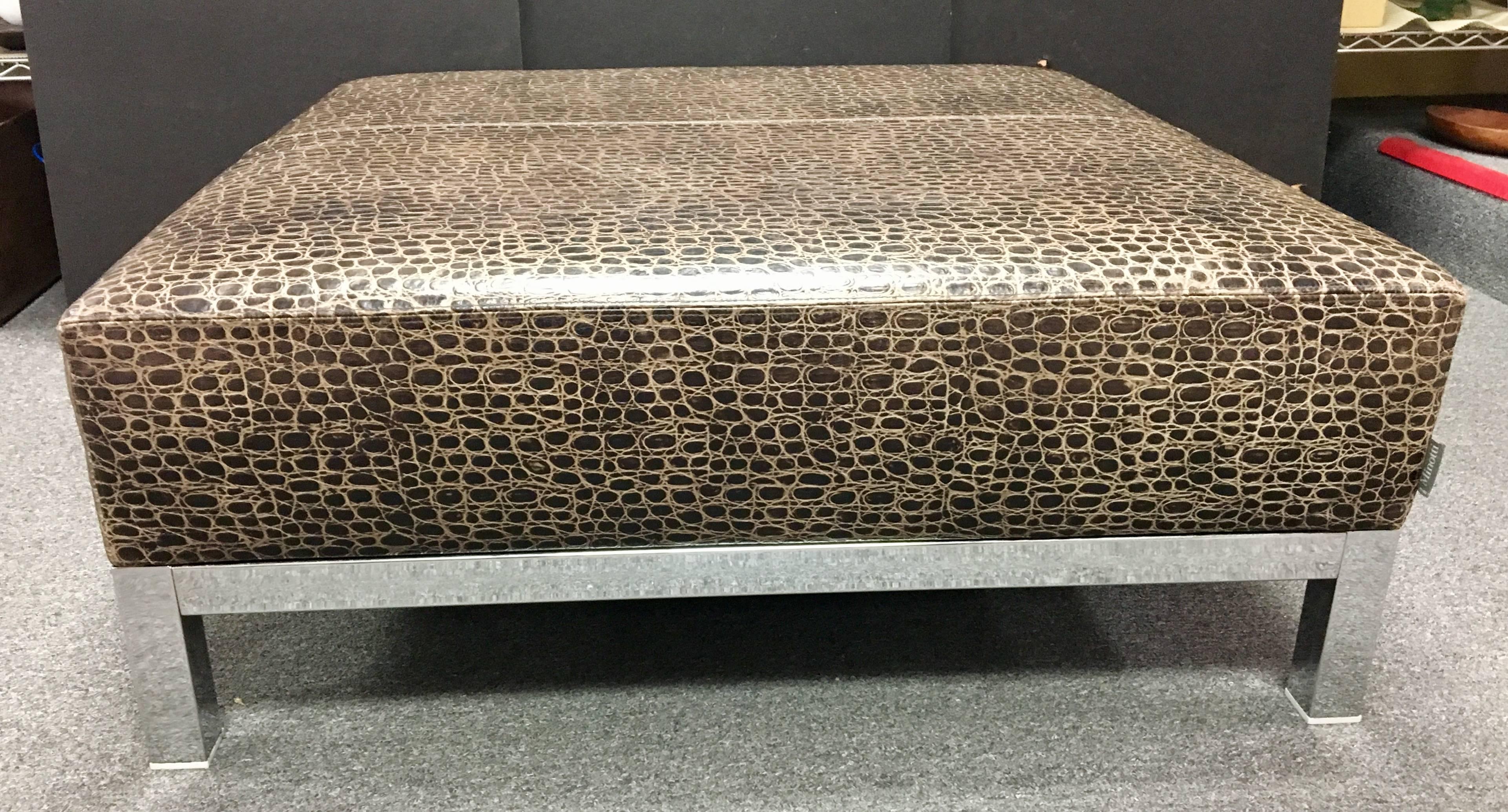 Post-Modern Striking Large Patterned Leather & Chrome Base Coffee Ottoman / Table by Minotti