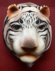 Unique Signed Large White Siberian Tiger Head Made of Paper Mache