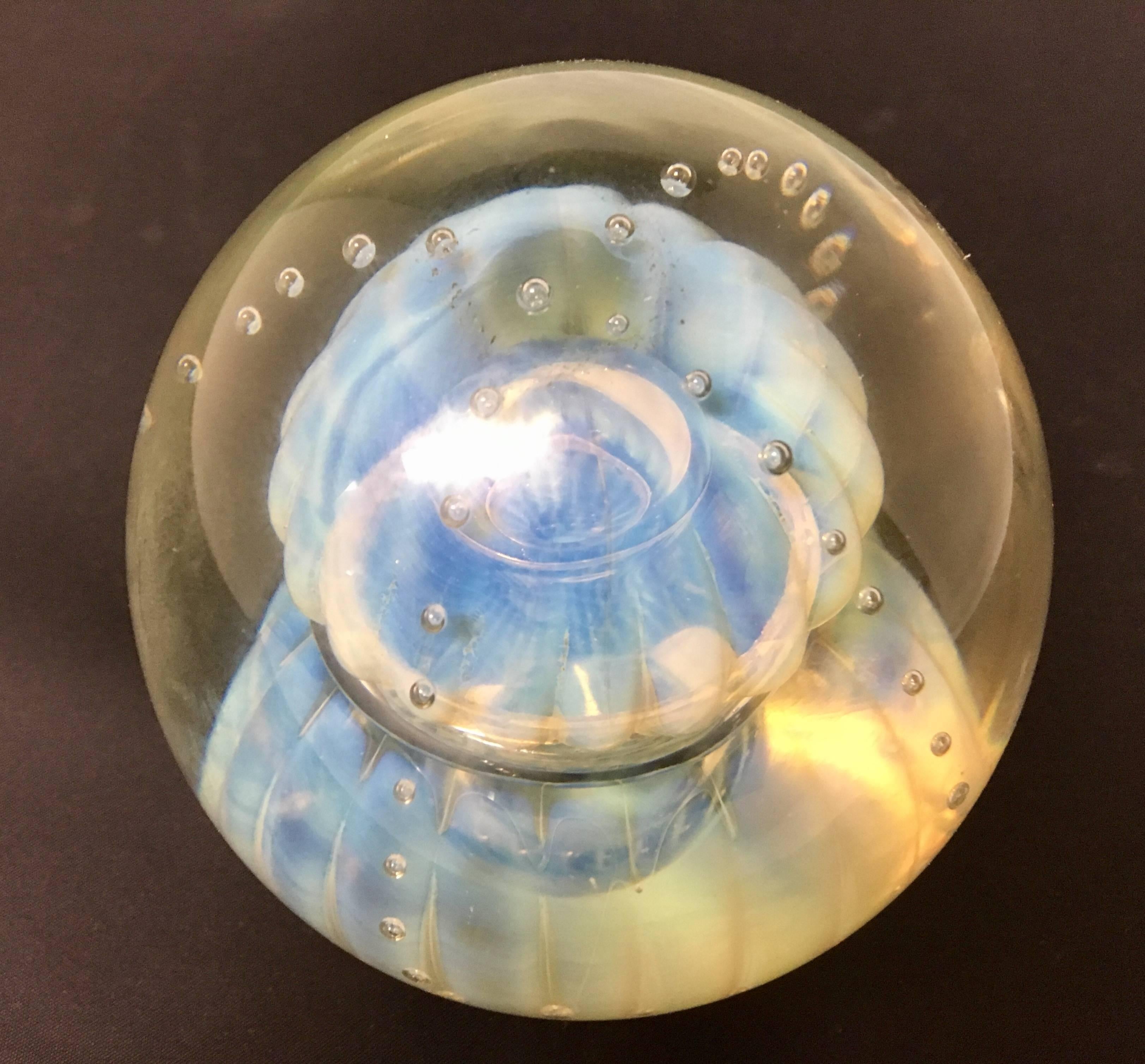 Post-Modern Gorgeous Blown Glass Jellyfish Paperweight by Edols Signed and Dated