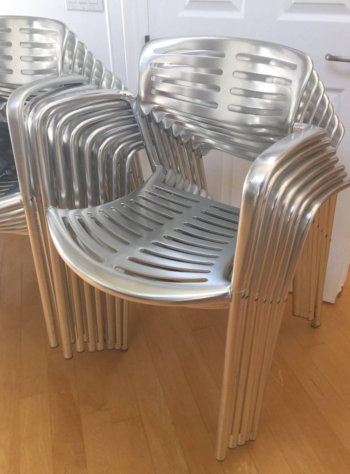 Polished Toledo Stacking Armchairs in Aluminium by Jorge Pensi for Knoll, 24 Chairs