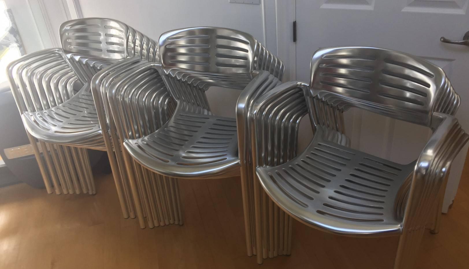 Toledo Stacking Armchairs in Aluminium by Jorge Pensi for Knoll, 24 Chairs In Excellent Condition In San Diego, CA