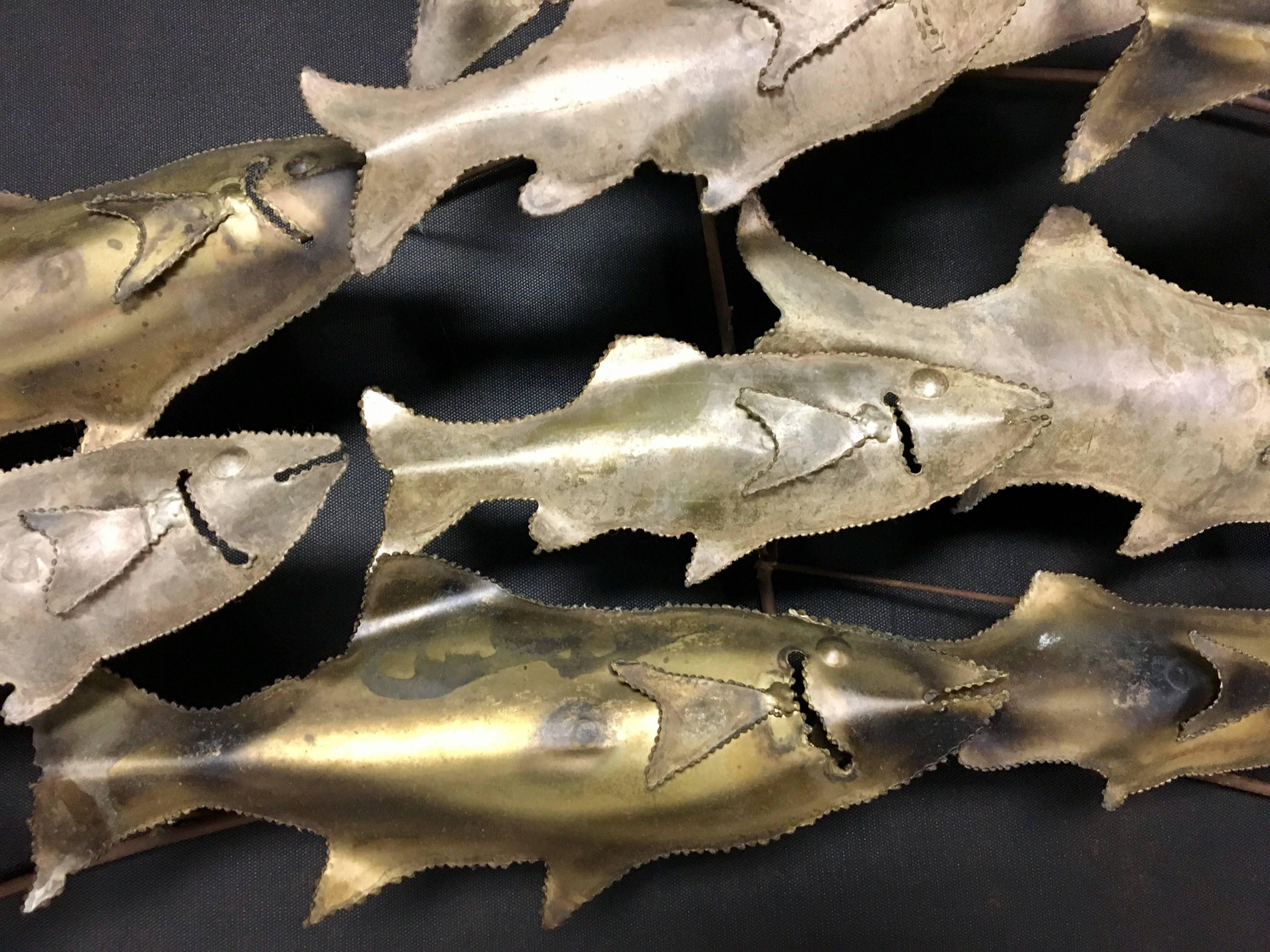 Mid-Century Modern Impressive School of Fish Wall Sculpture in the Style of C. Jere