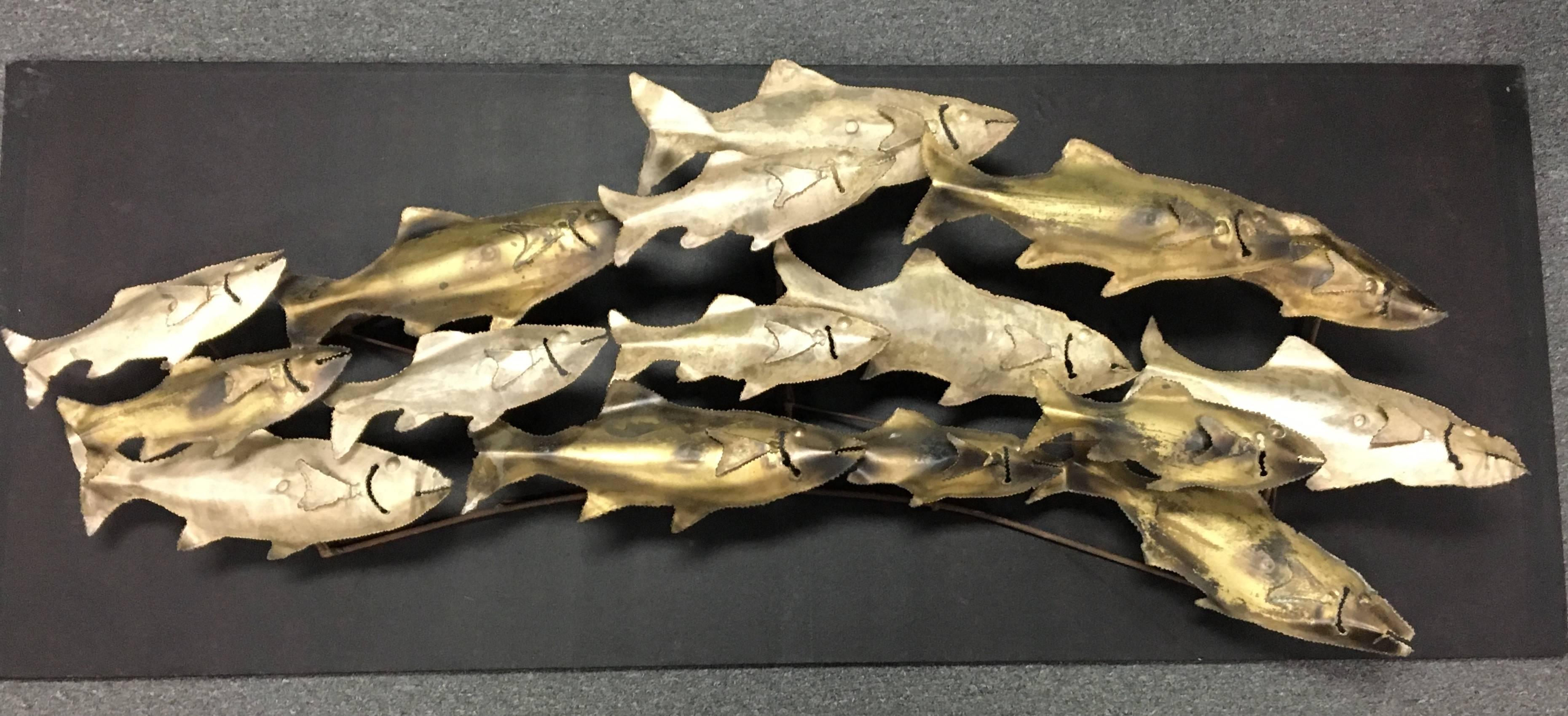American Impressive School of Fish Wall Sculpture in the Style of C. Jere