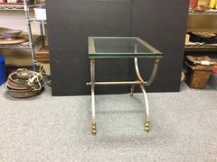 Small Polished Steel and Brass End or Side Table by Maison Jansen