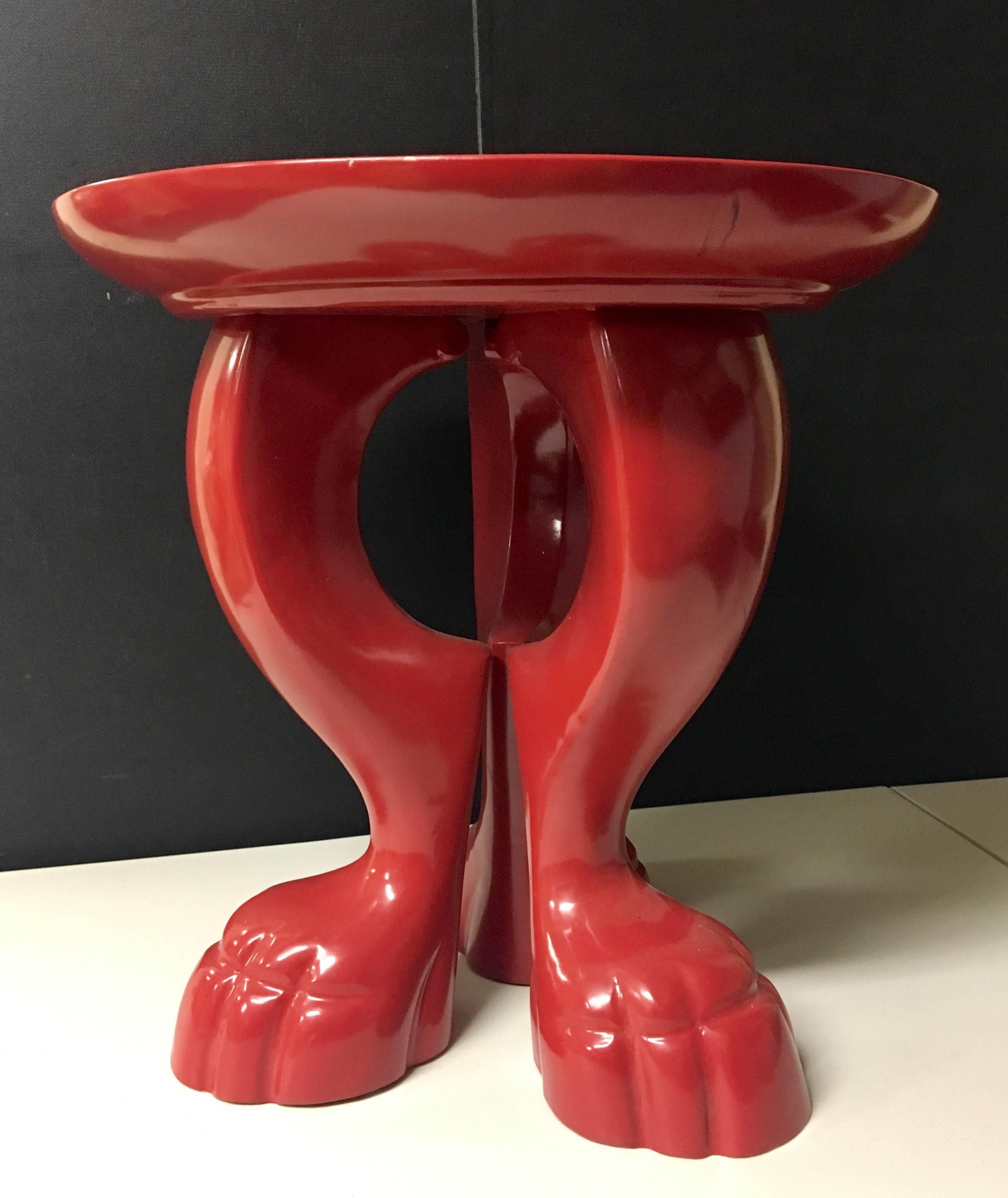 American Small Tri-Footed Pedestal Table in Red Lacquer by Jacques Garcia for Baker