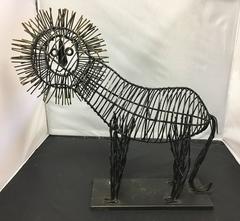 Whimsical Metal Wire Lion Sculpture Unsigned in the Style of C. Jere
