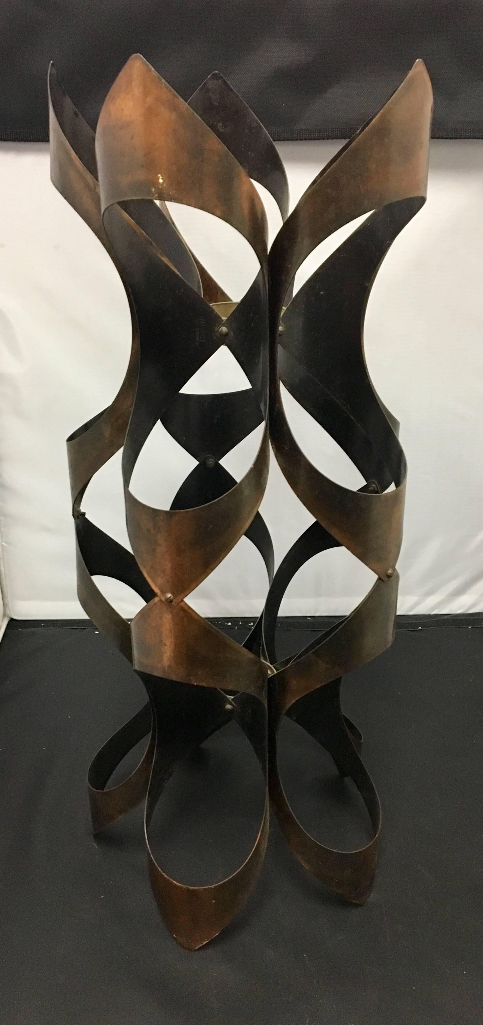 Very interesting patinated copper free-form abstract sculpture by Mascot. Excellent vintage condition, circa 1950s.