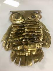 Whimsical Large Brass Owl Wall Sculpture Attributed to C. Jere