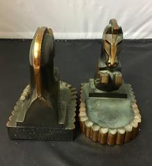 Pair of Art Deco Cubist Horse Bookends or Ashtrays with Patinated Bronze Finish