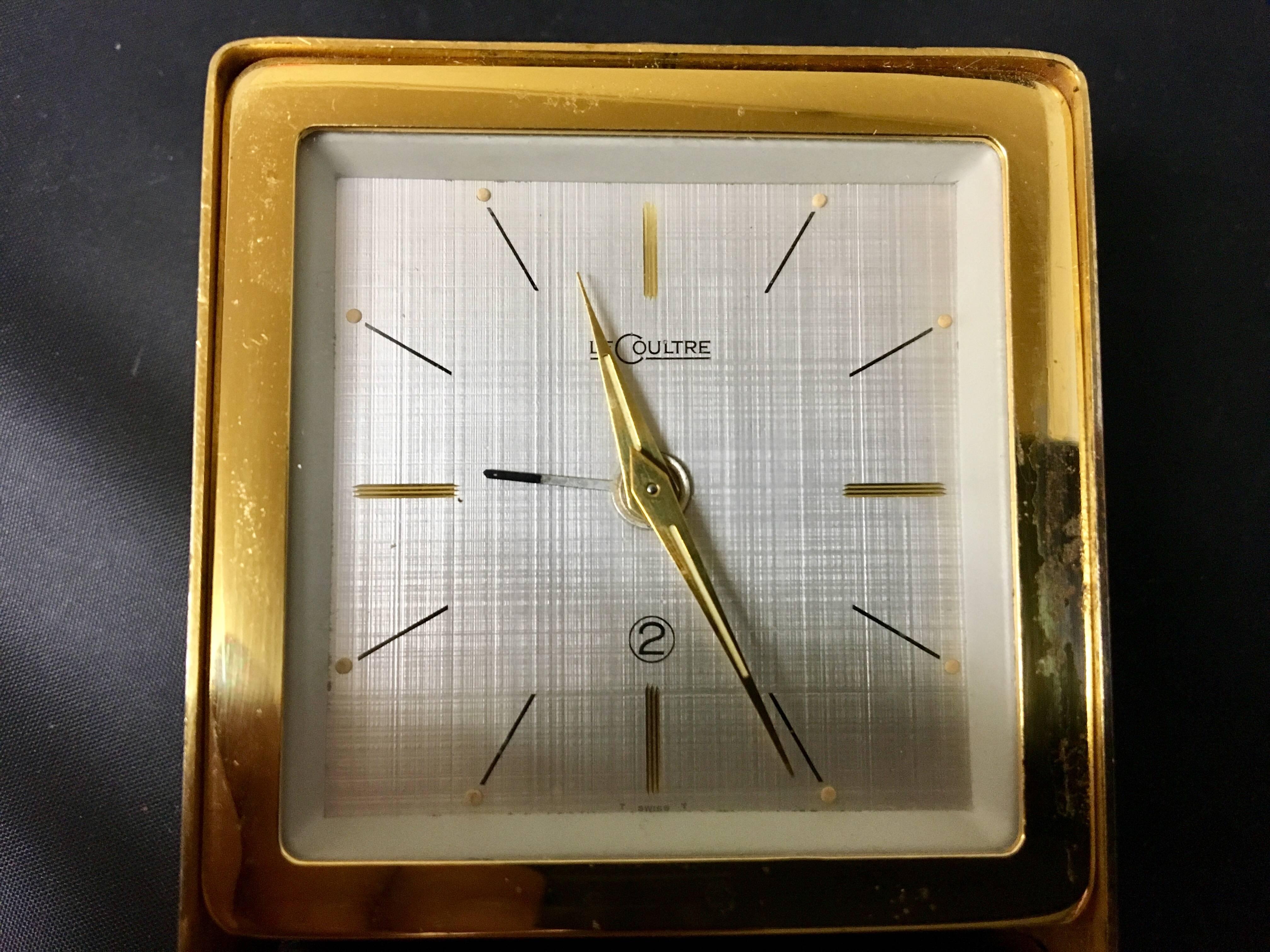 20th Century Vintage Brass Travel Alarm Clock by Jaeger-Coultre