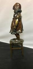 Bronze Figurine of Girl Standing on a Stool Signed by Juan Clara