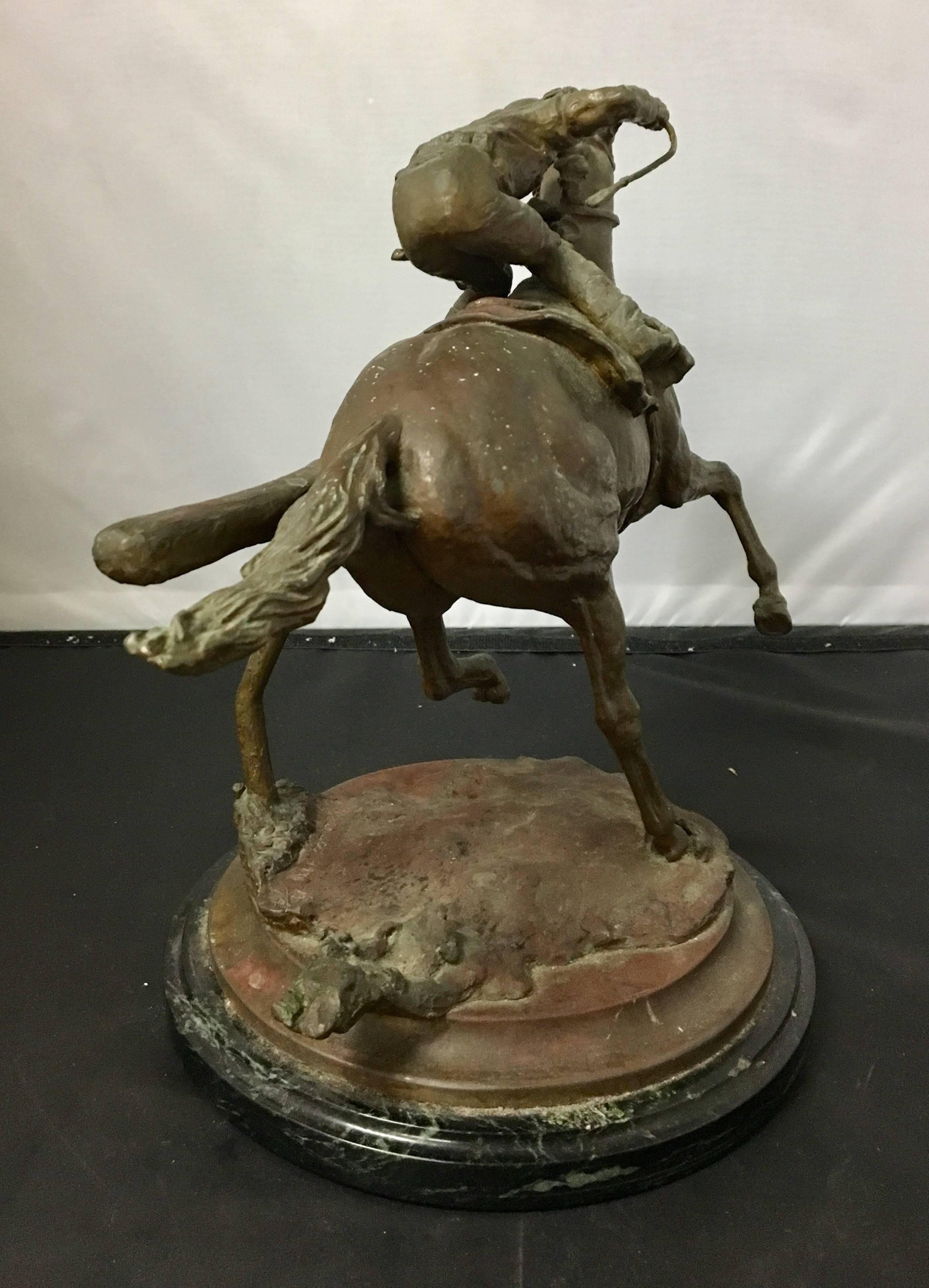 American Bronze Sculpture of a Thoroughbred Horse & Jockey by Elizabeth Guarisco, 1990 