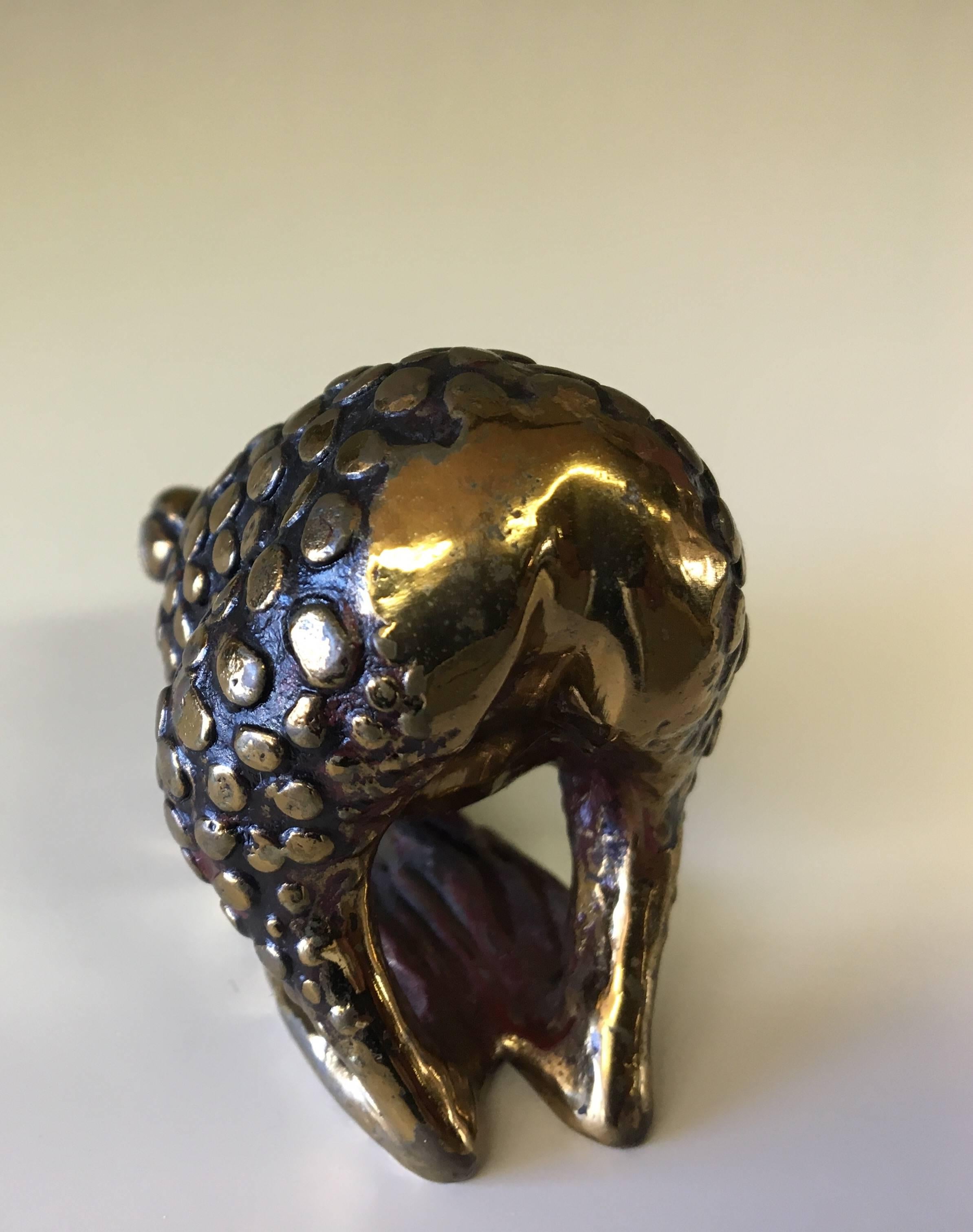 Rare and unique miniature sculpture of a frog signed and numbered, by California artist Joseph Addotta, 24-karat gold-plated over bronze signed and numbered.