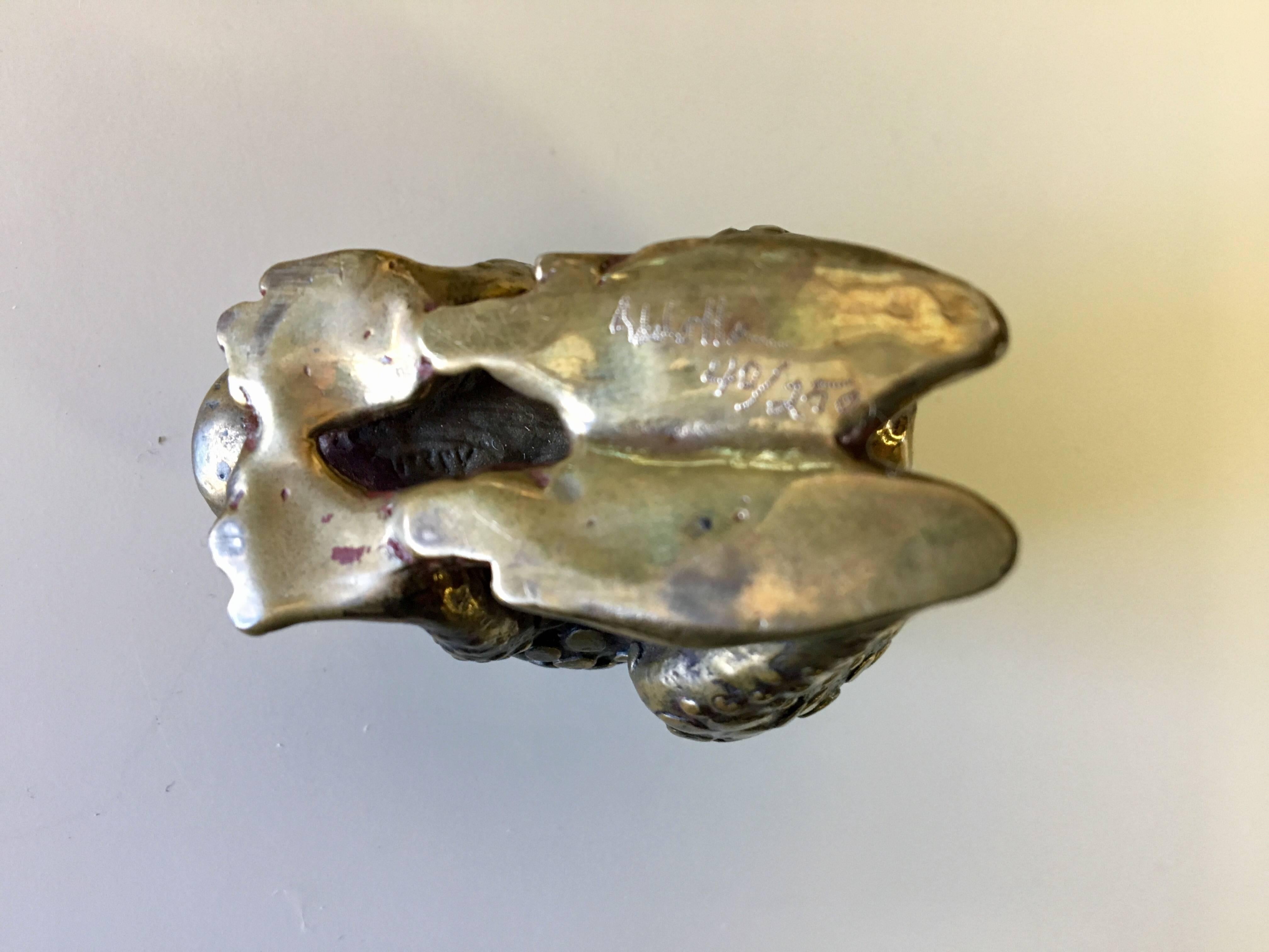 Hollywood Regency Rare Miniature Sculpture by Joseph Addotta Gold¬-Plated Bronze Frog Signed