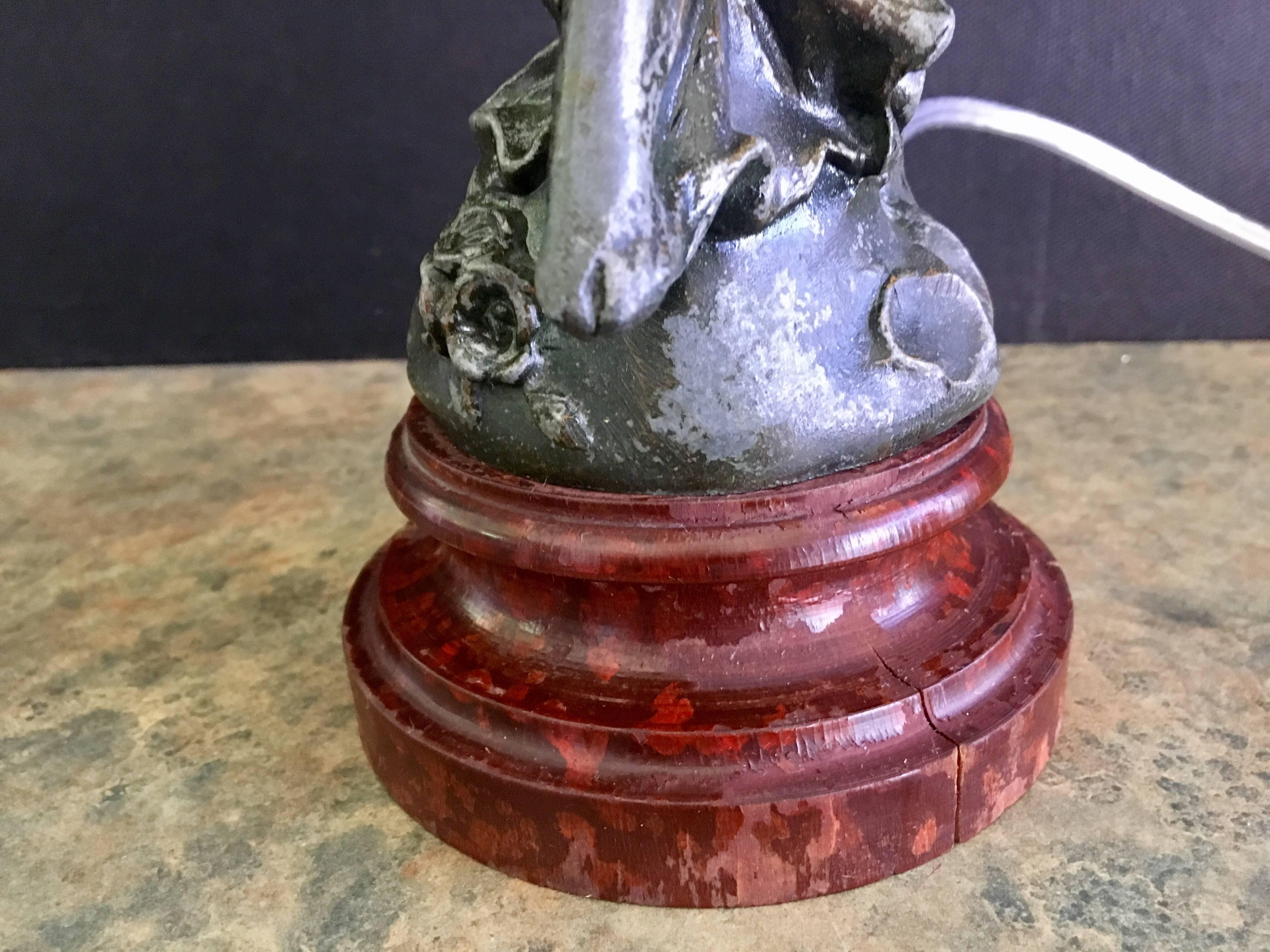 19th Century Rare Art Nouveau Lamp by Francois Moreau in Cast Metal Patinated Bronze Finish For Sale