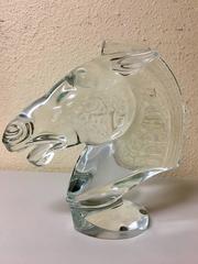 Elegant Art Deco Crystal Tall Horse Head Sculpture by Sevres Crystal of France