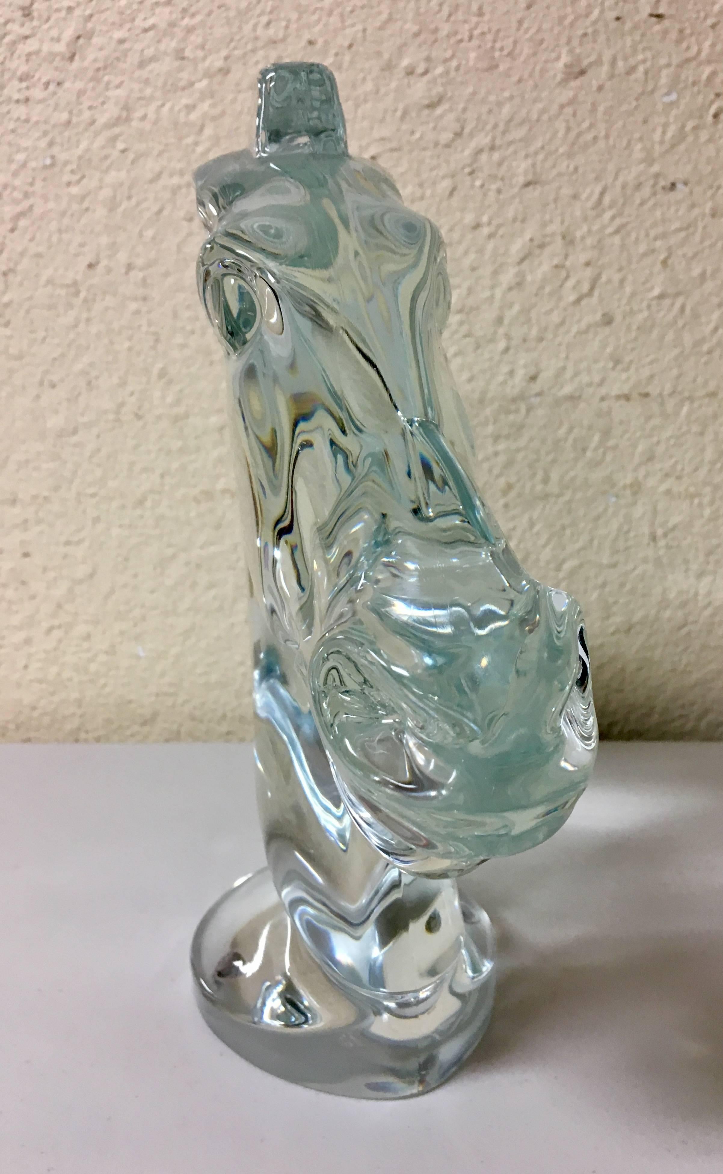 Hollywood Regency Elegant Art Deco Crystal Tall Horse Head Sculpture by Sevres Crystal of France