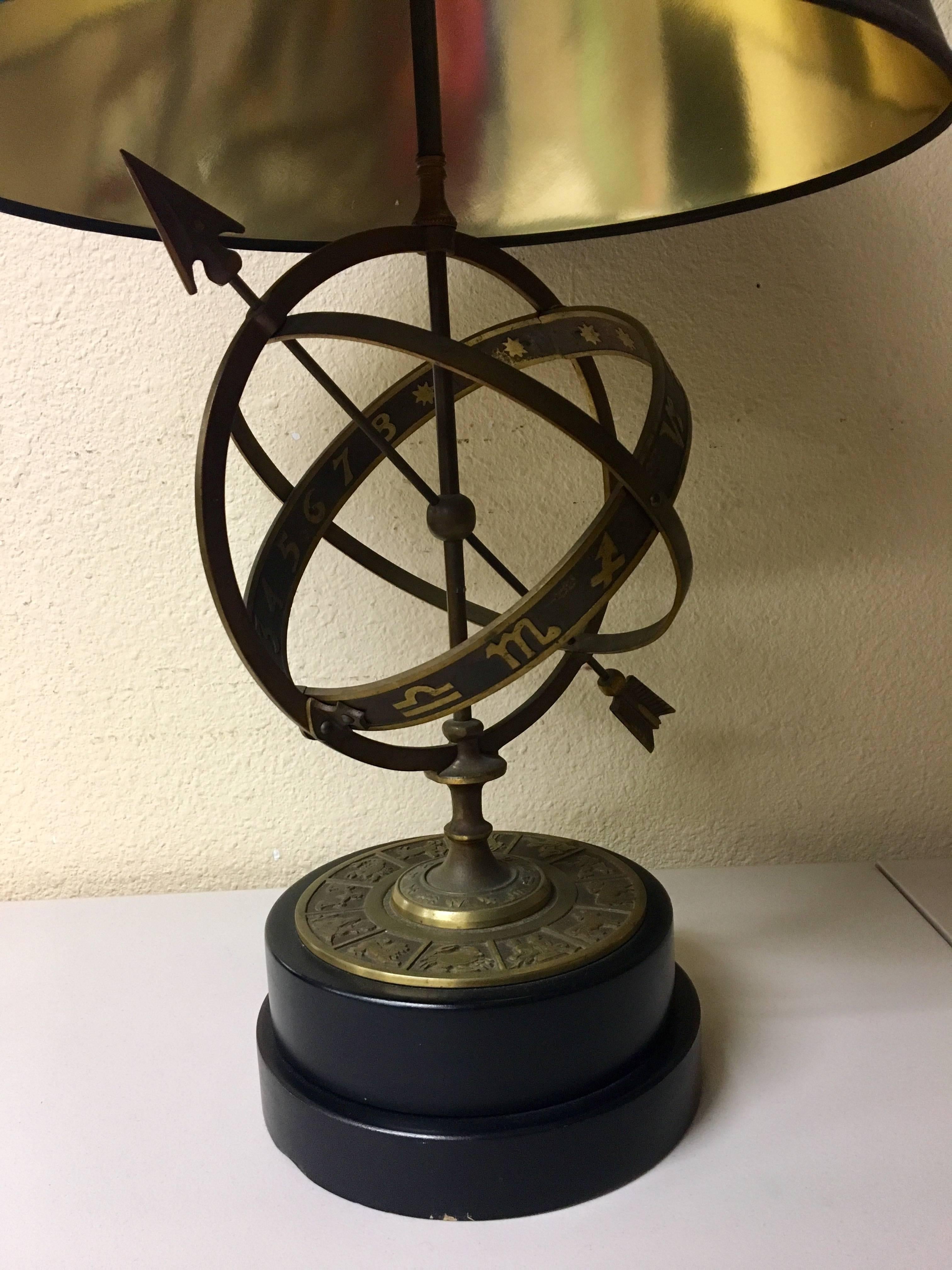 Absolutely stunning pair of Armillary Sphere table lamps by the famed Frederick Cooper of Chicago. These beautiful lamps are constructed of copper-plated iron with a solid, turned wooden base. All in all it’s a Classic. I can see this lamp in a