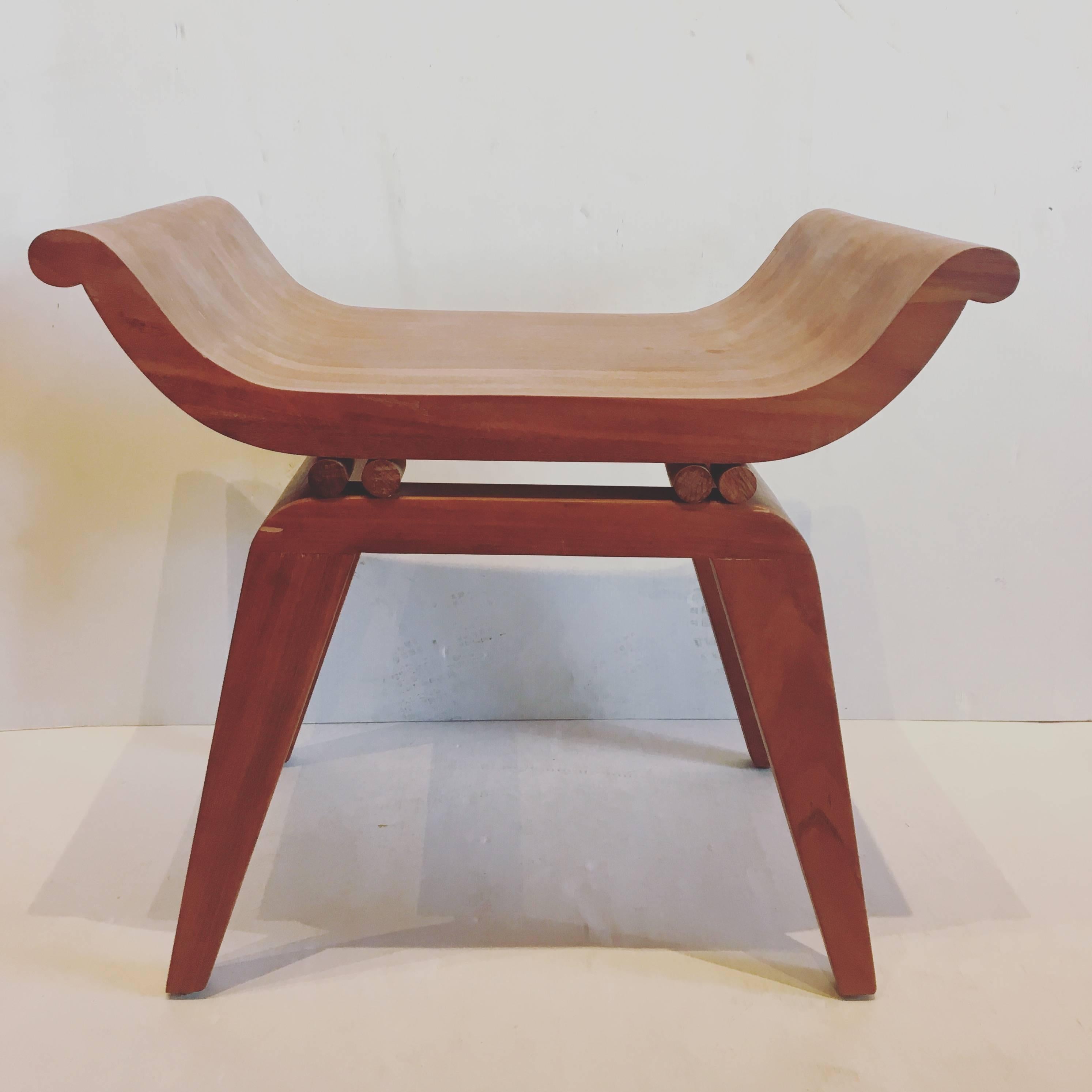 20th Century Rare Neoclassical Mexican Modern Solid Mahogany Stool or Bench