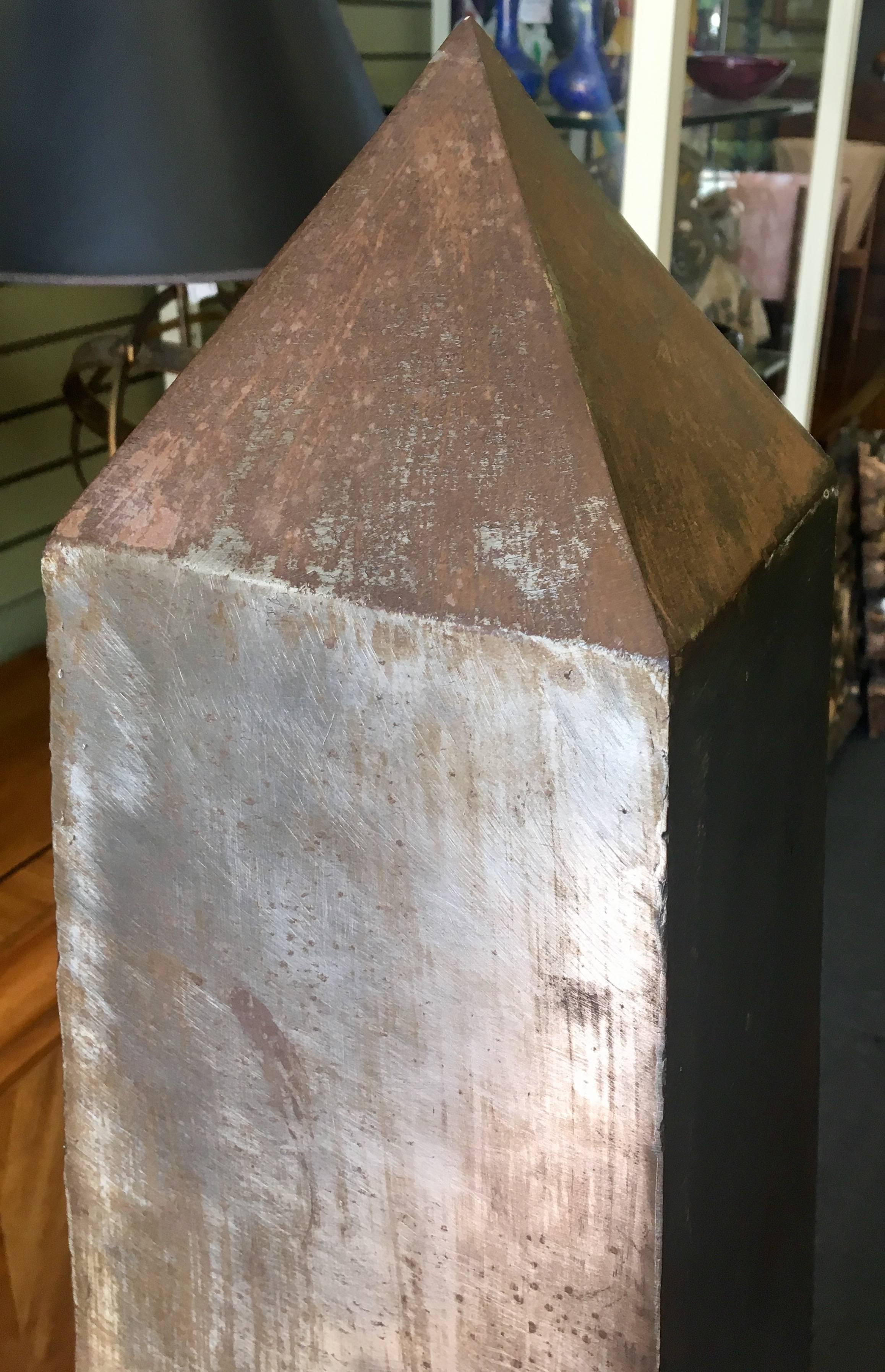 Mid-Century Modern Monumental Raw Patinated Welded Metal Obelisk Custom-Made