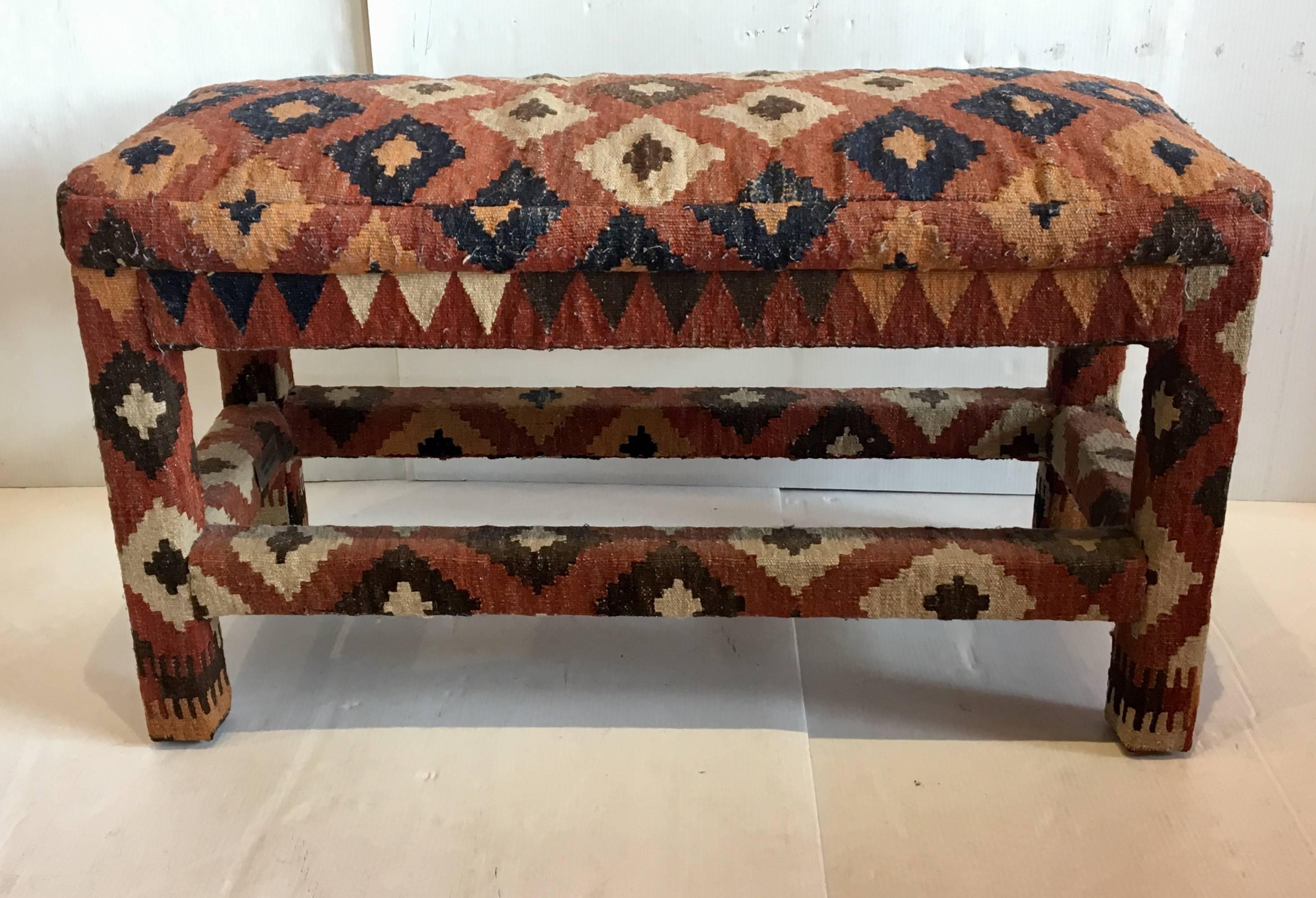 Hollywood Regency Vintage Kilim Rug Bench by Robert Noel Designs California