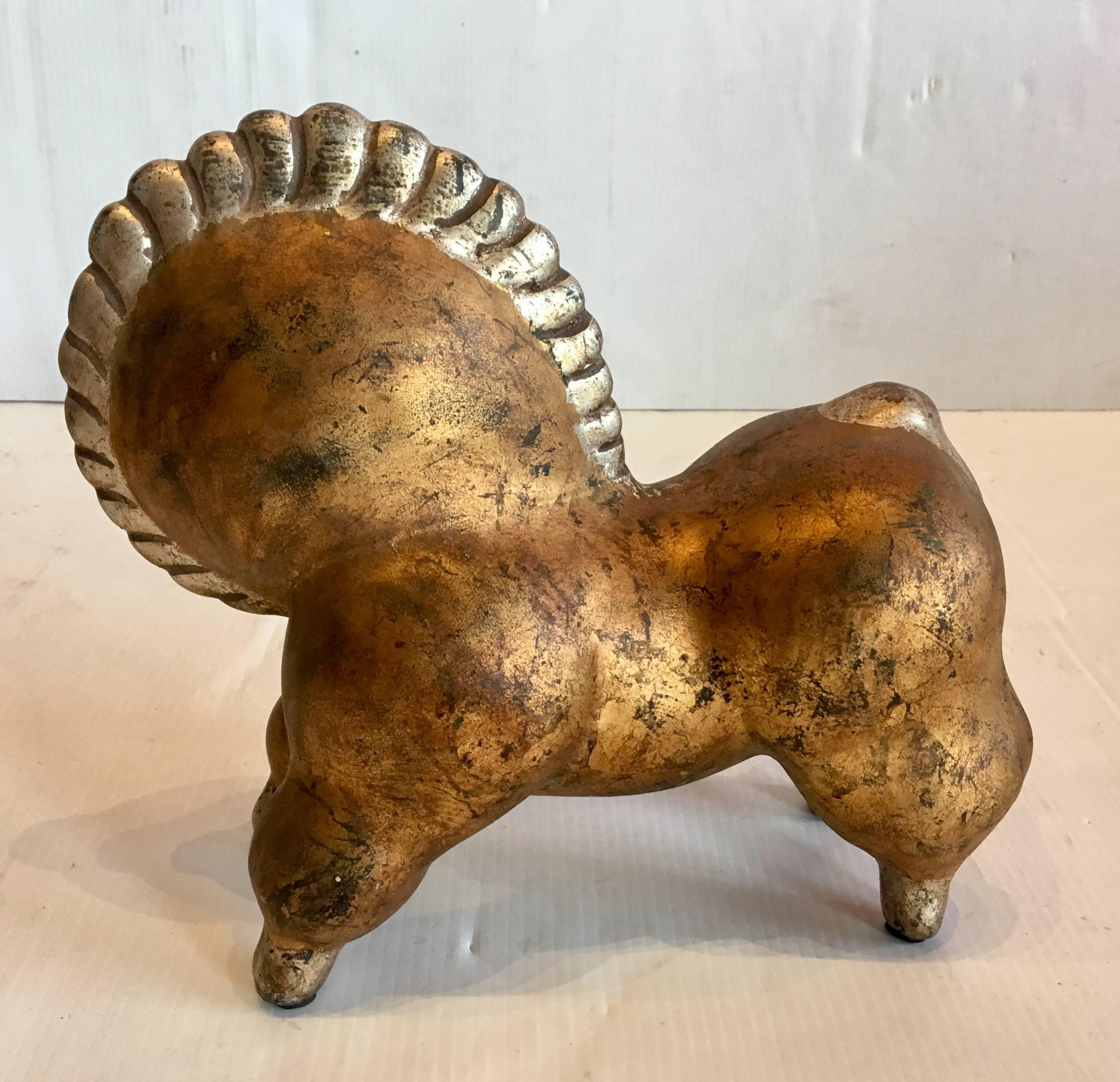 American Mid-Century Modern Ceramic Abstract Horse in Gold and Silver Finish