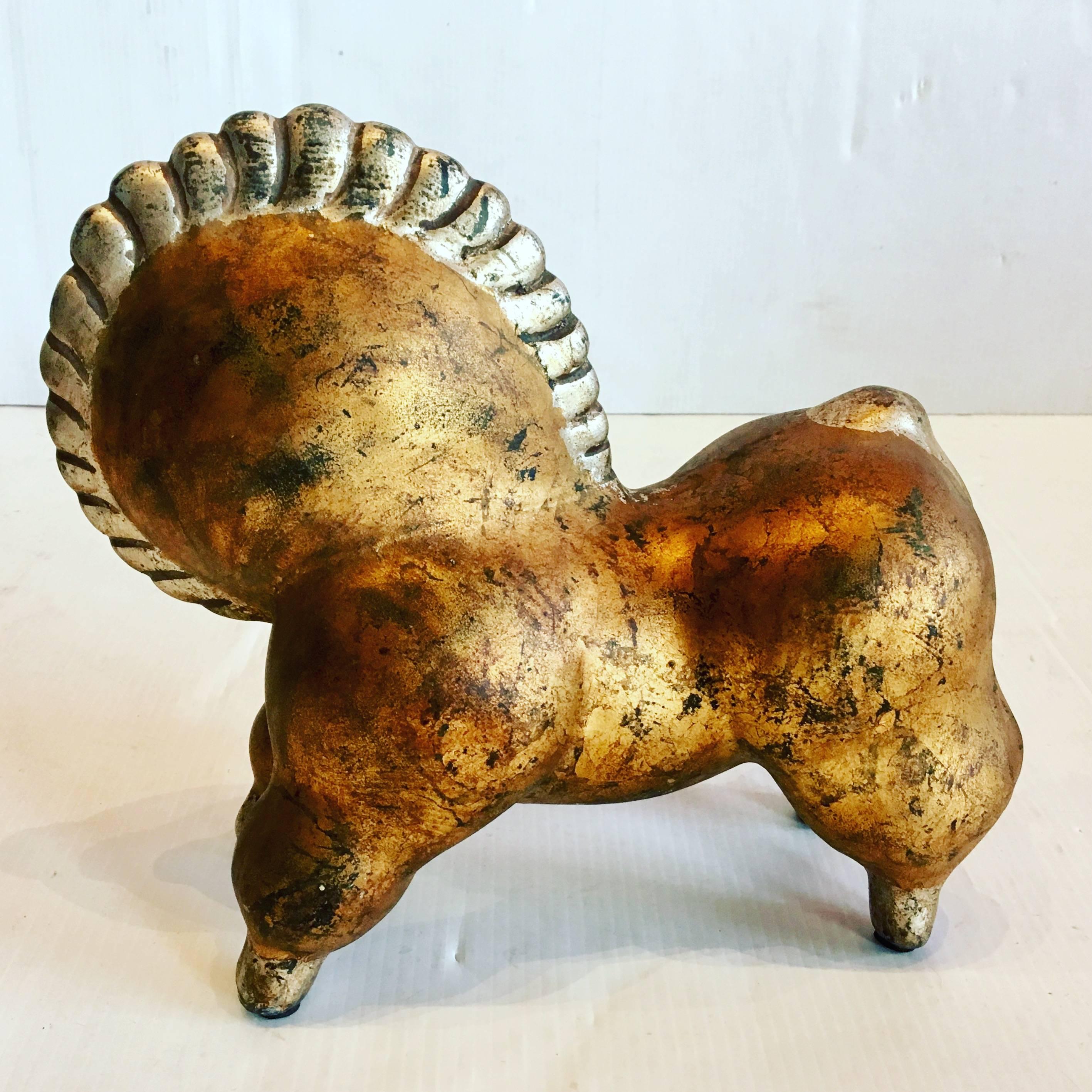 Mid-Century Modern Ceramic Abstract Horse in Gold and Silver Finish 1
