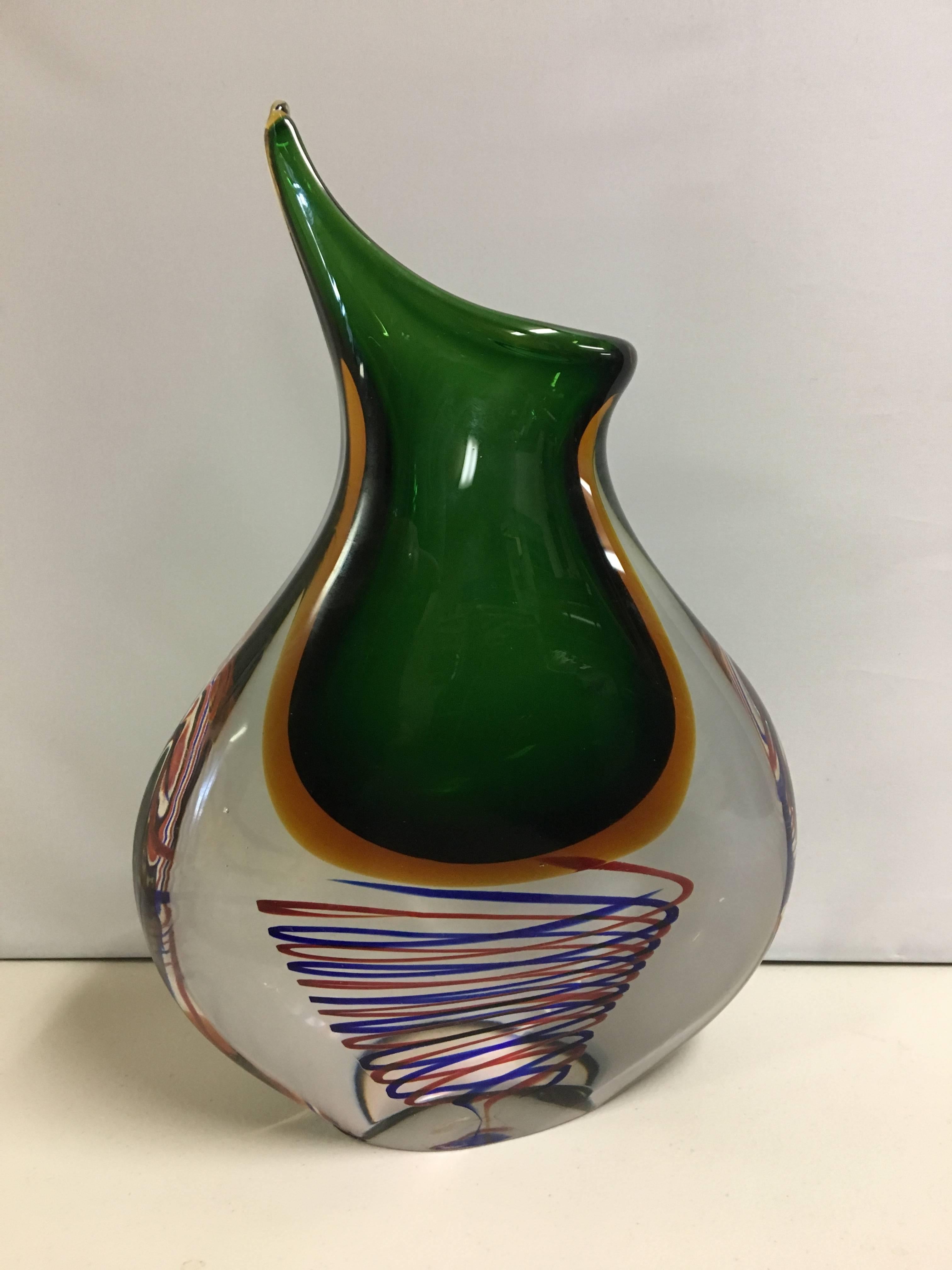 Mid-Century Modern 1950s Italian Flavio Poli Seguso Murano Sommerso Organic Glass Vase